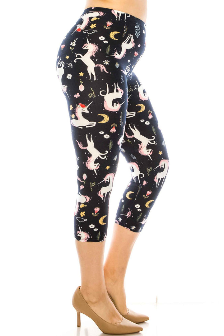 Buttery Soft Unicorns by Night Plus Size Capri (One Size Plus,Black)