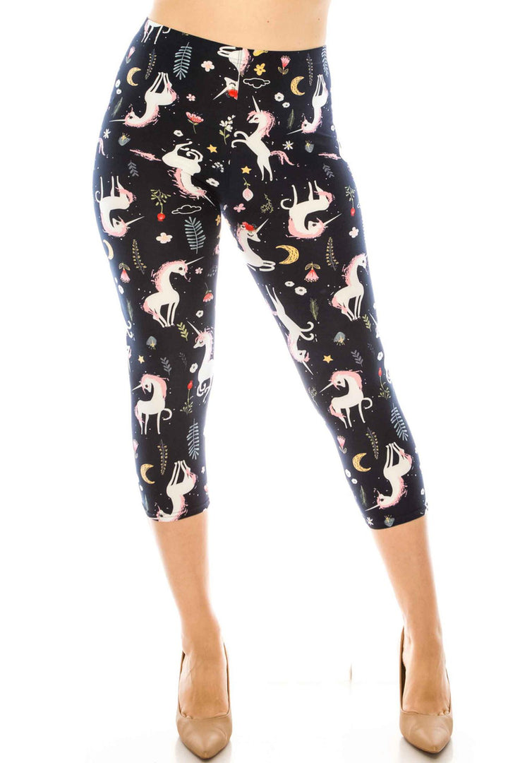 Buttery Soft Unicorns by Night Plus Size Capri (One Size Plus,Black)