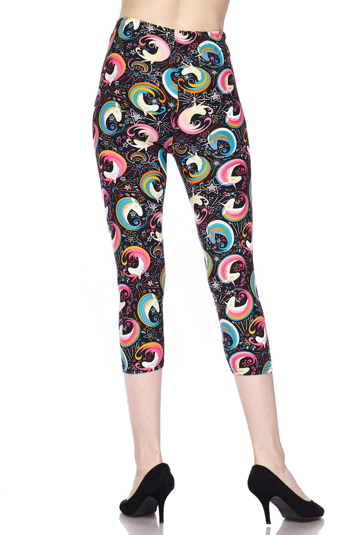 Buttery Soft Groovy Hip Unicorn Capris (One Size Regular,Multi Color Bold)