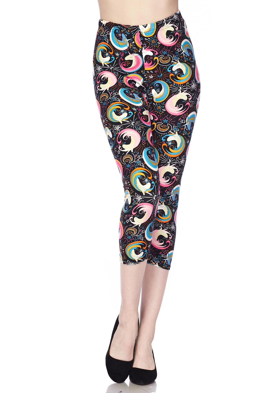 Buttery Soft Groovy Hip Unicorn Capris (One Size Regular,Multi Color Bold)