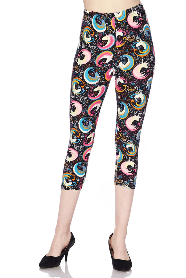 Buttery Soft Groovy Hip Unicorn Capris (One Size Regular,Multi Color Bold)