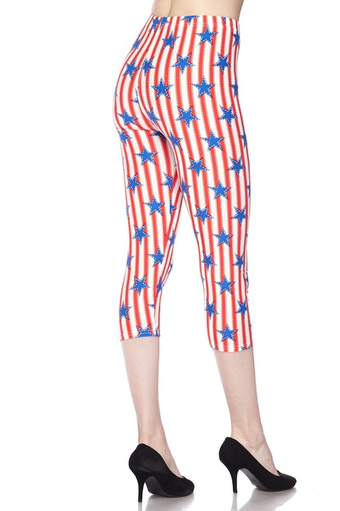Buttery Soft Vertical Stars on Stripes Capris (One Size Regular,Red)