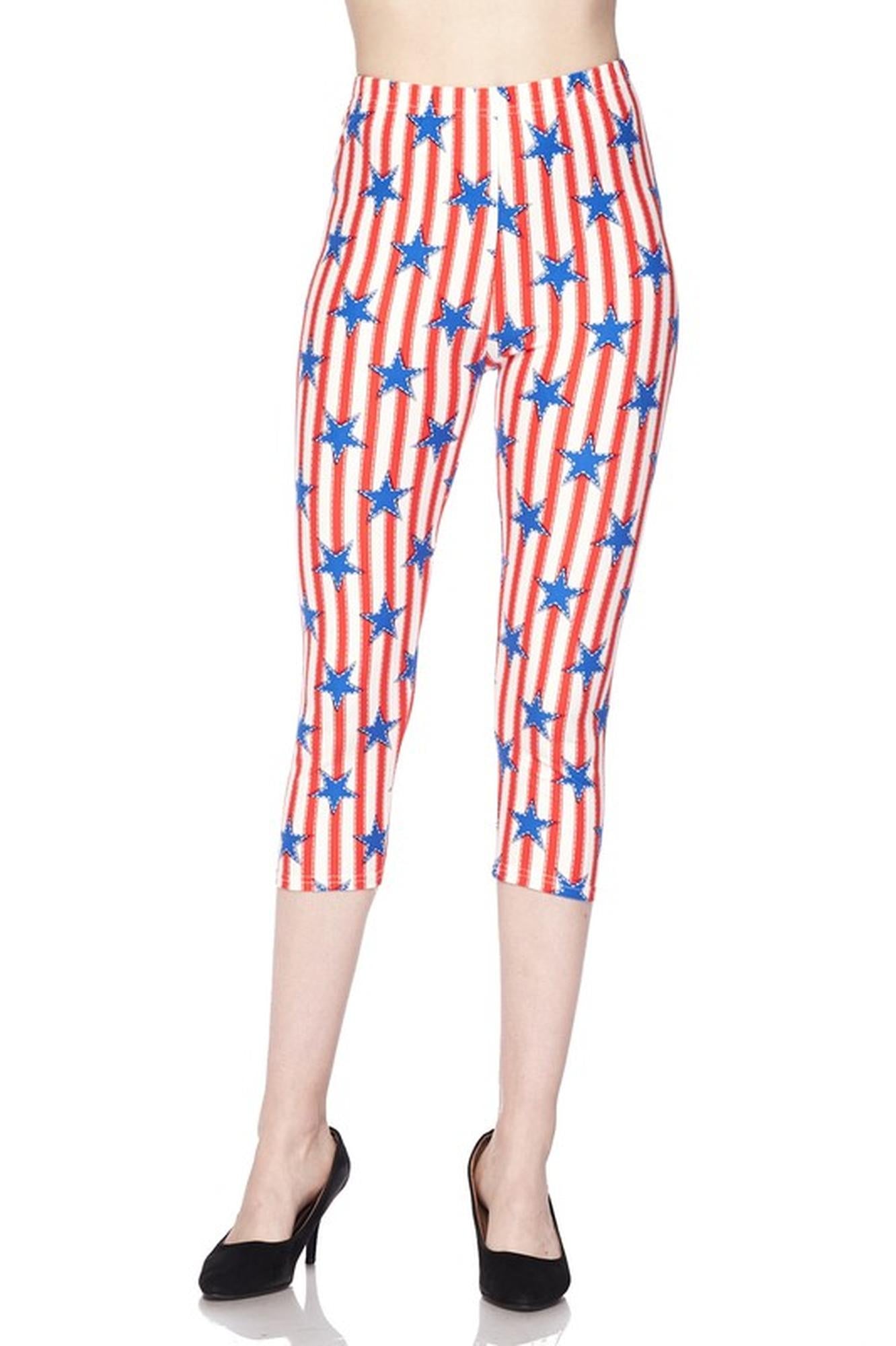 Buttery Soft Vertical Stars on Stripes Capris (One Size Regular,Red)