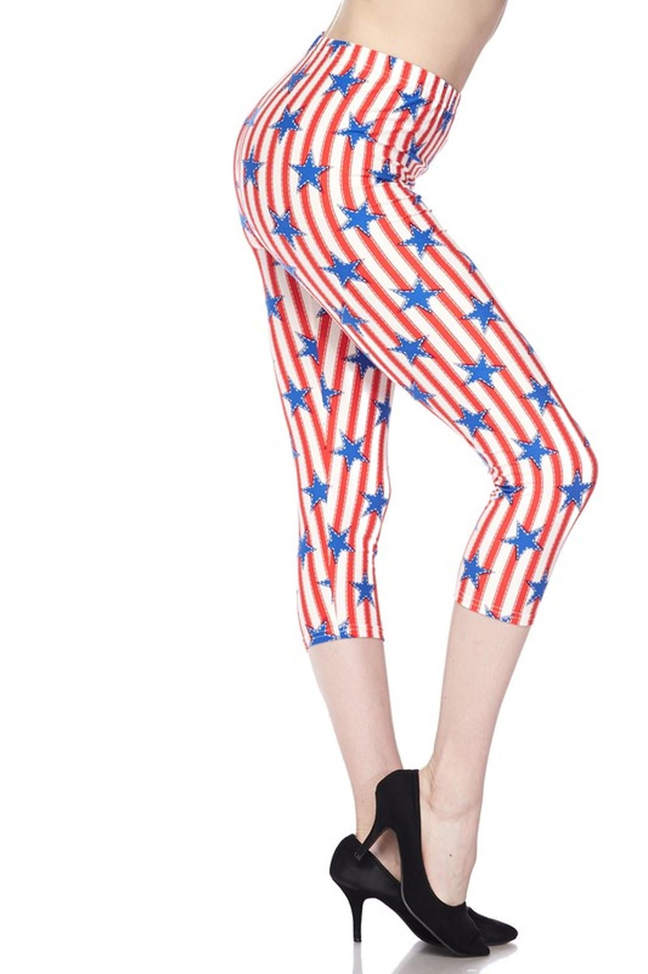 Buttery Soft Vertical Stars on Stripes Capris (One Size Regular,Red)