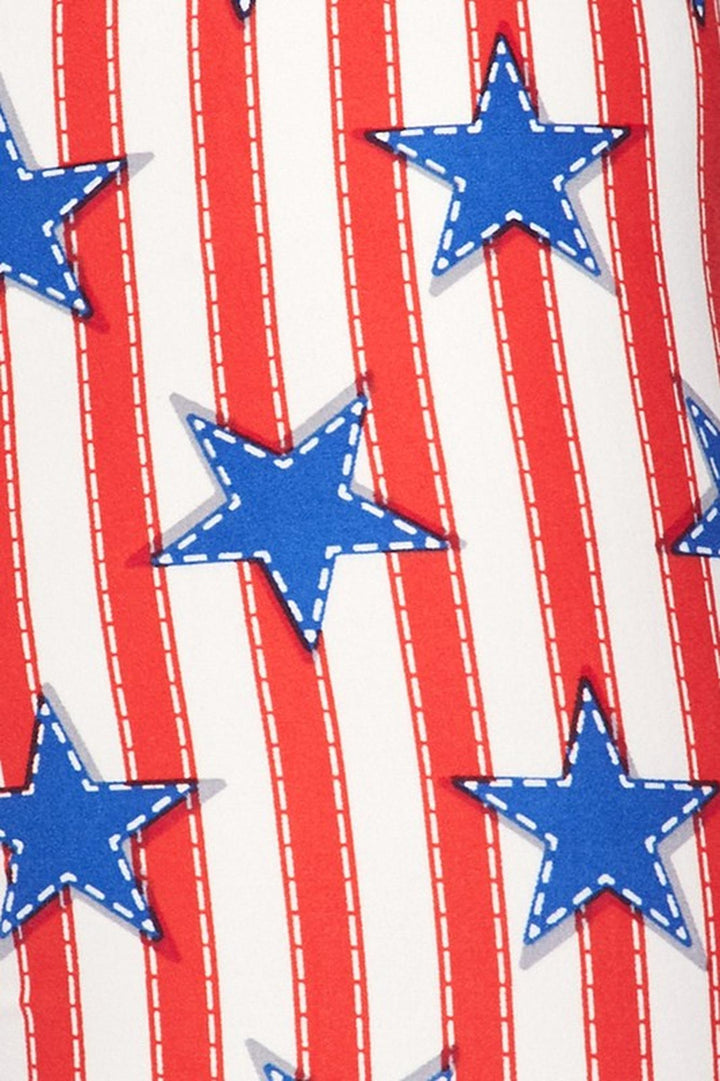 Buttery Soft Vertical Stars on Stripes Capris (One Size Regular,Red)