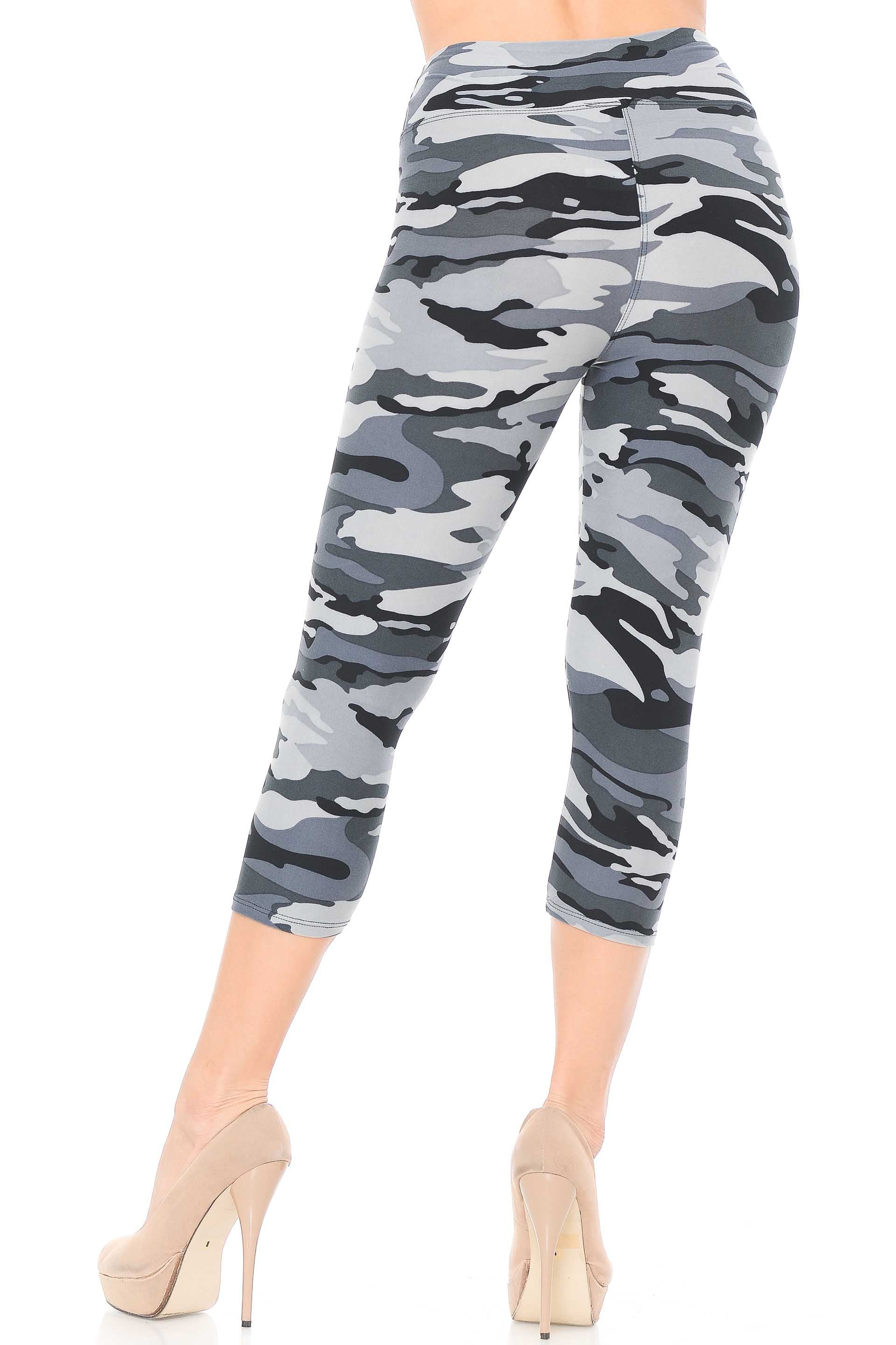 Buttery Smooth Charcoal Camouflage High Waist Capris - 3 Inch