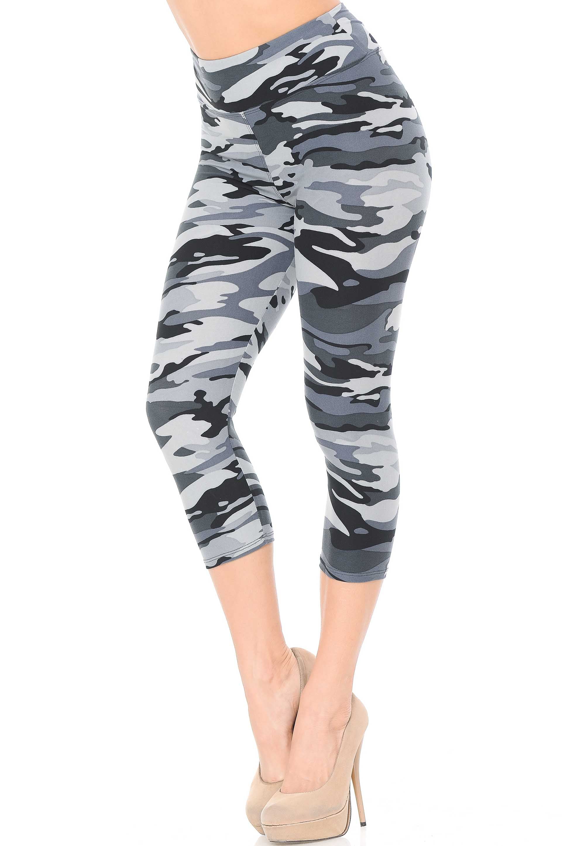Buttery Smooth Charcoal Camouflage High Waist Capris - 3 Inch