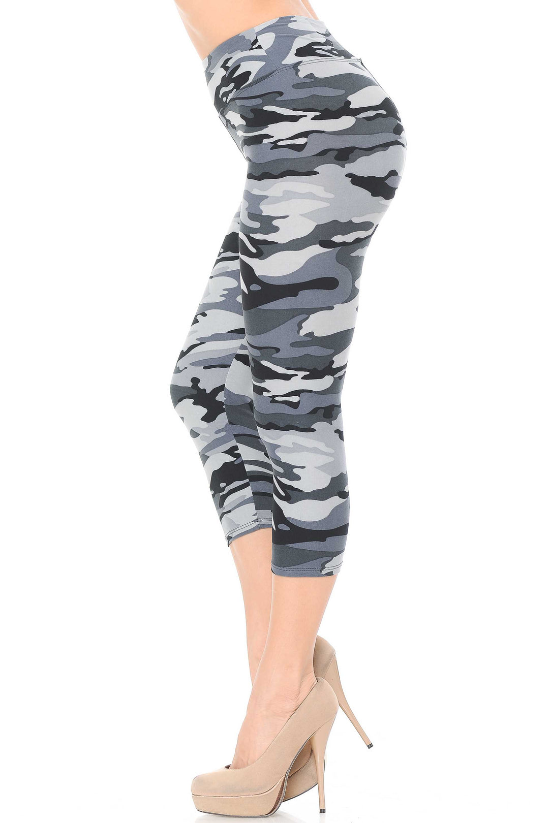 Buttery Smooth Charcoal Camouflage High Waist Capris - 3 Inch
