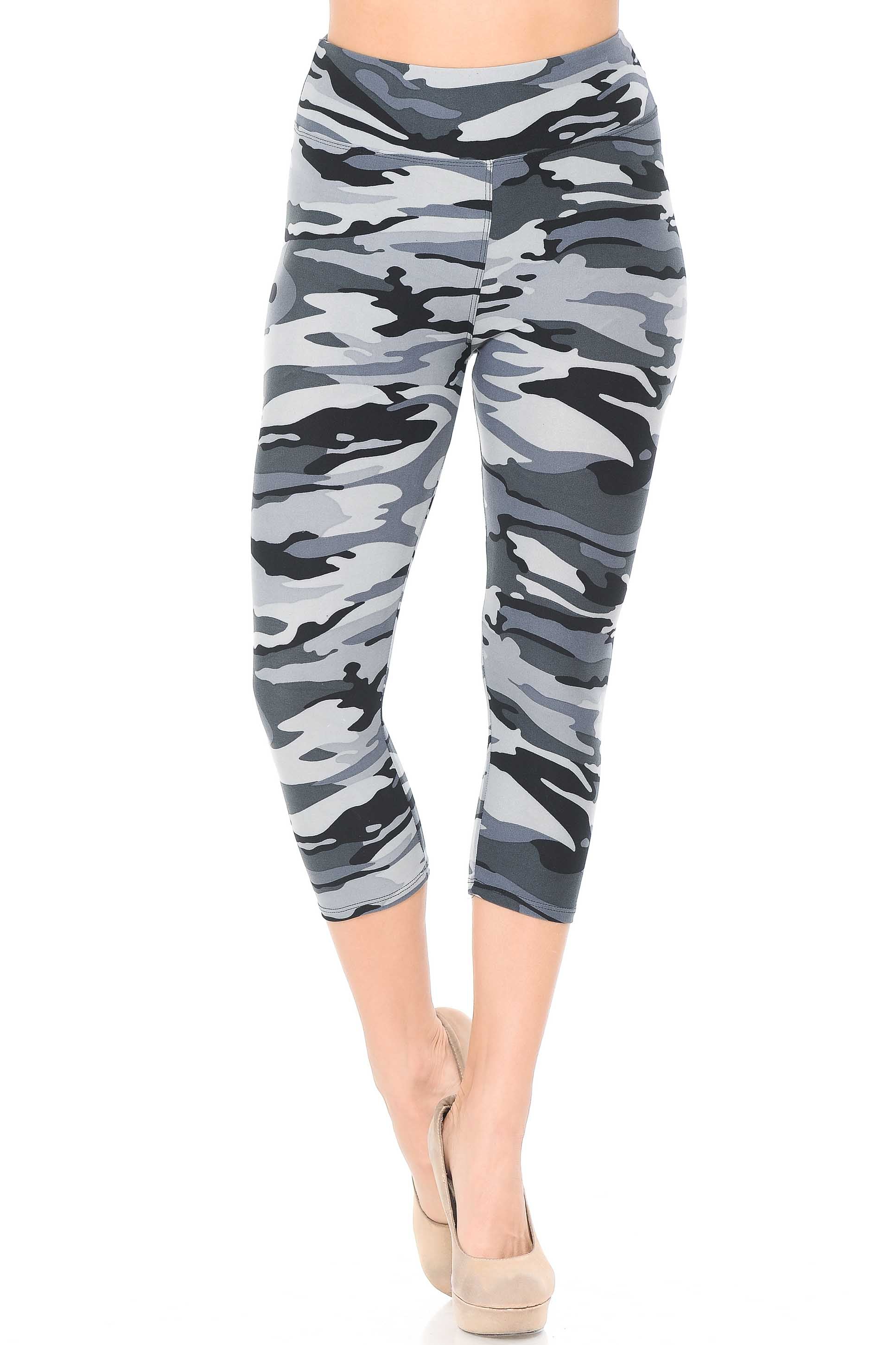 Buttery Smooth Charcoal Camouflage High Waist Capris - 3 Inch
