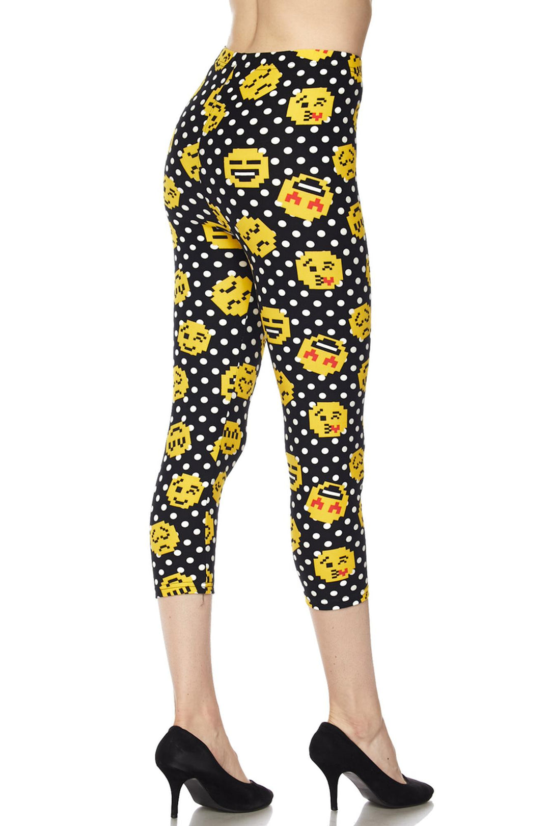 Buttery Soft Retro Pixel Arcade Emoji Capris (One Size Regular,Yellow)