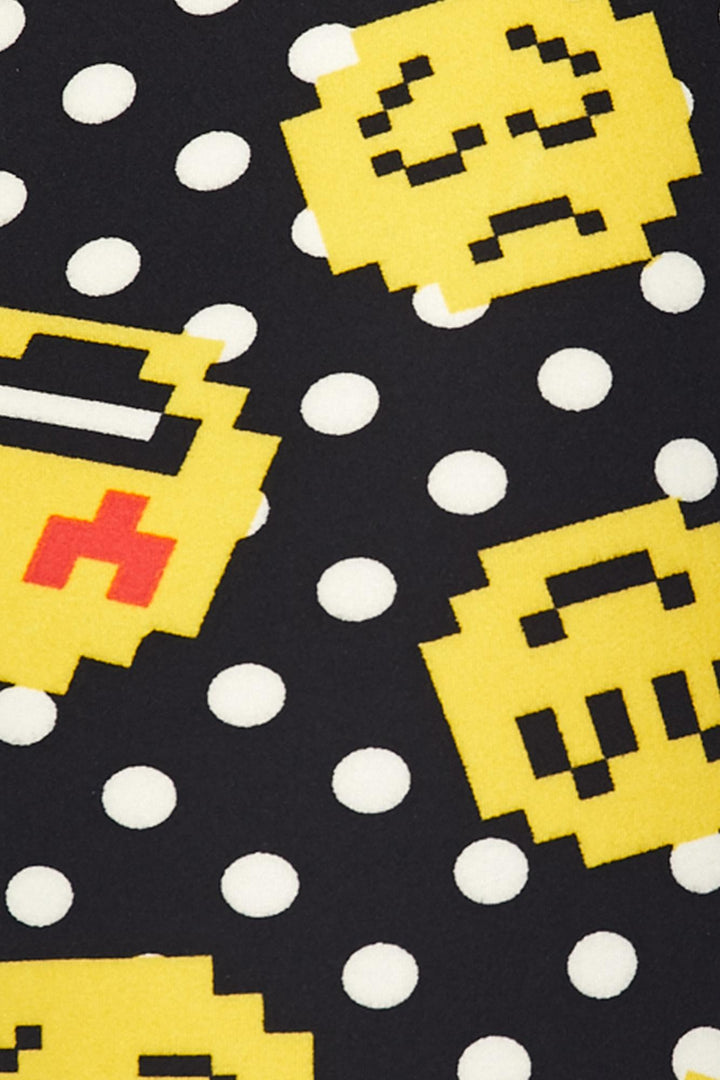 Buttery Soft Retro Pixel Arcade Emoji Capris (One Size Regular,Yellow)