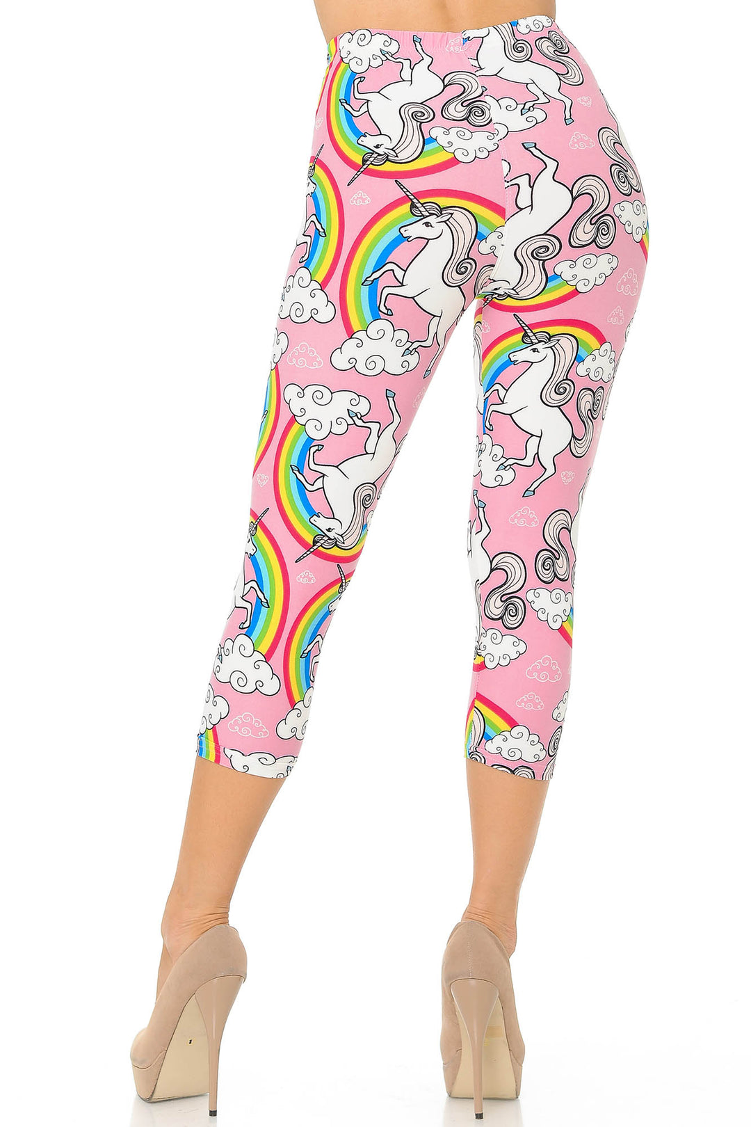 Buttery Soft Pink Rainbow Unicorn Capris (One Size Regular,Pink)