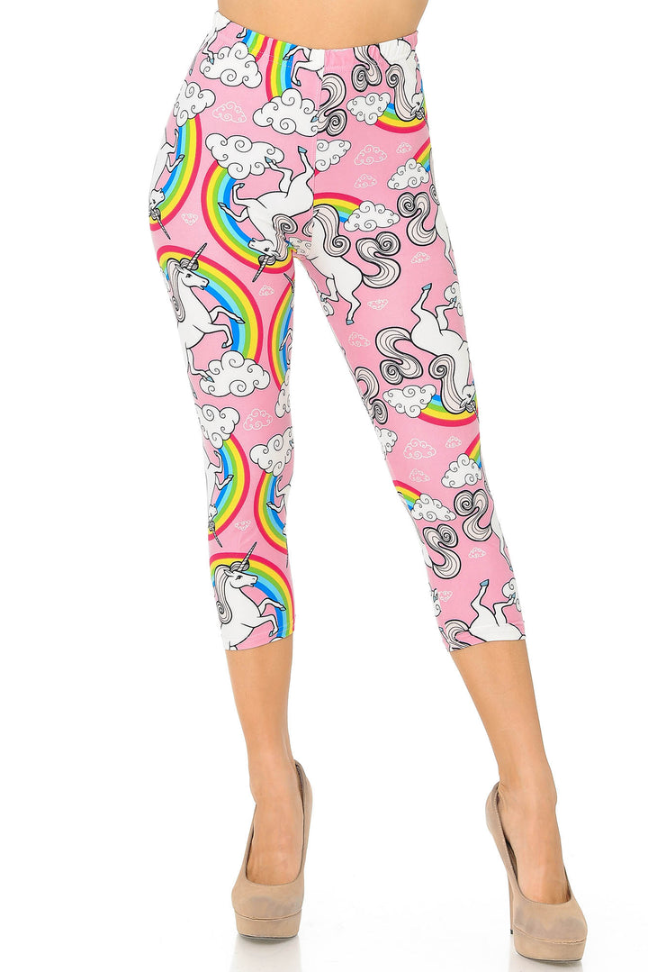 Buttery Soft Pink Rainbow Unicorn Capris (One Size Regular,Pink)