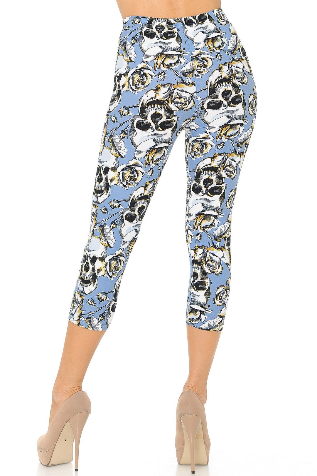 Buttery Soft Charcoal Rose Sugar Skull Capris (One Size Regular,Charcoal)