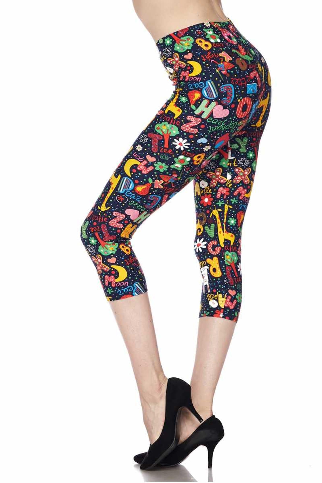 Buttery Soft Animal Letters Plus Size Capris (One Size Plus,Multi Color Bold)