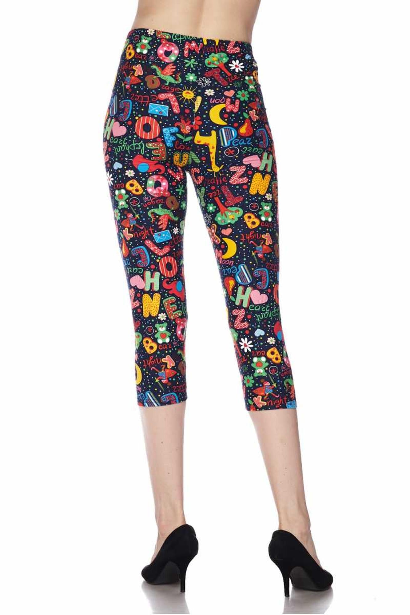 Buttery Soft Animal Letters Plus Size Capris (One Size Plus,Multi Color Bold)
