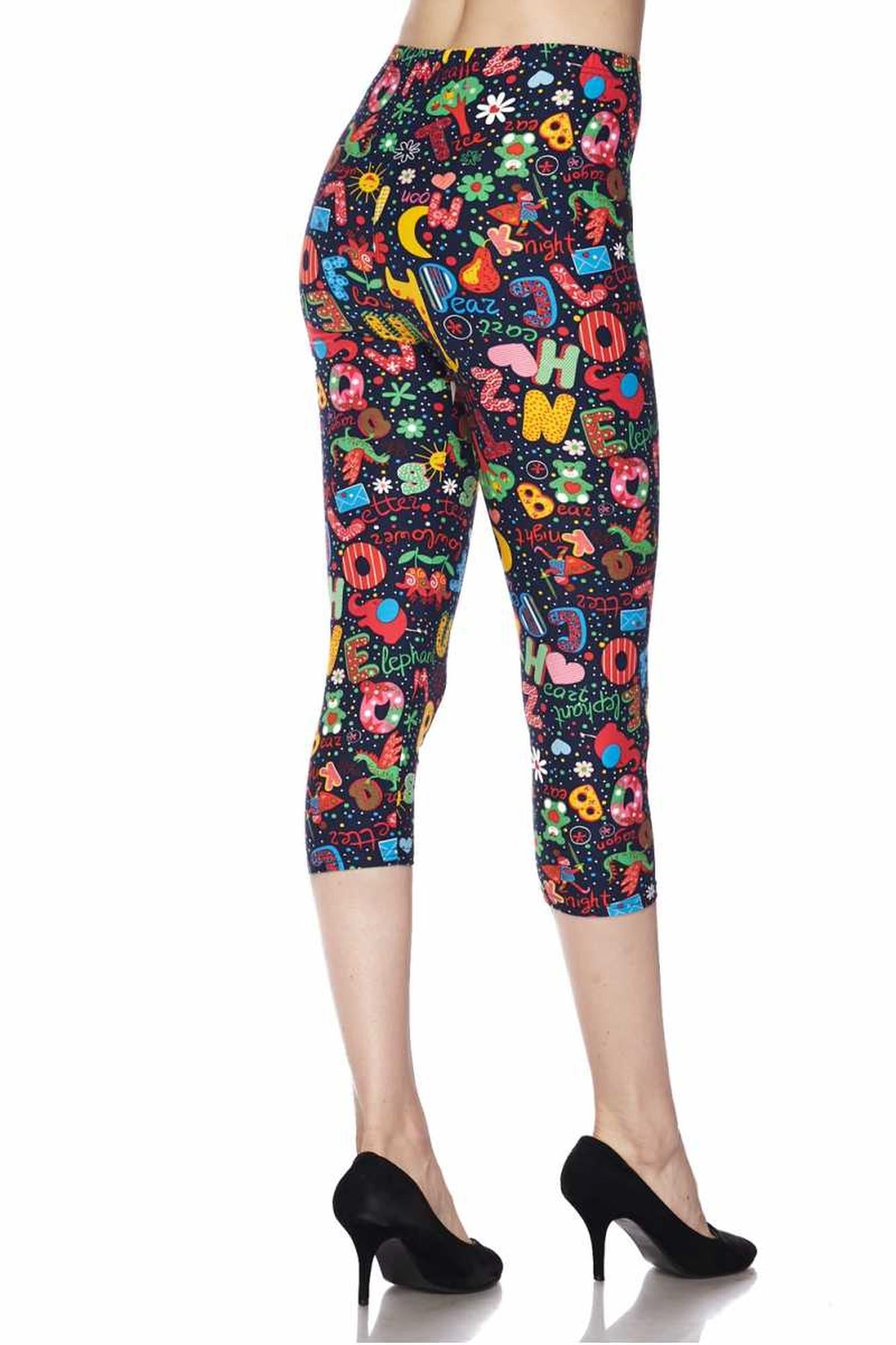Buttery Soft Animal Letters Plus Size Capris (One Size Plus,Multi Color Bold)