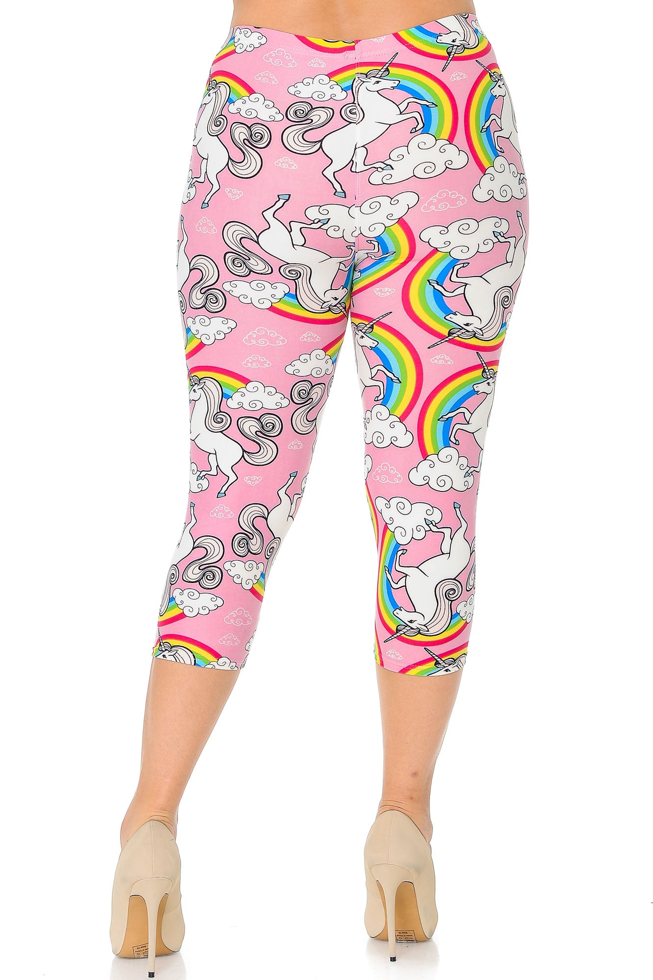 Buttery Soft Pink Rainbow Unicorn Plus Size Capris (One Size Plus,Pink)