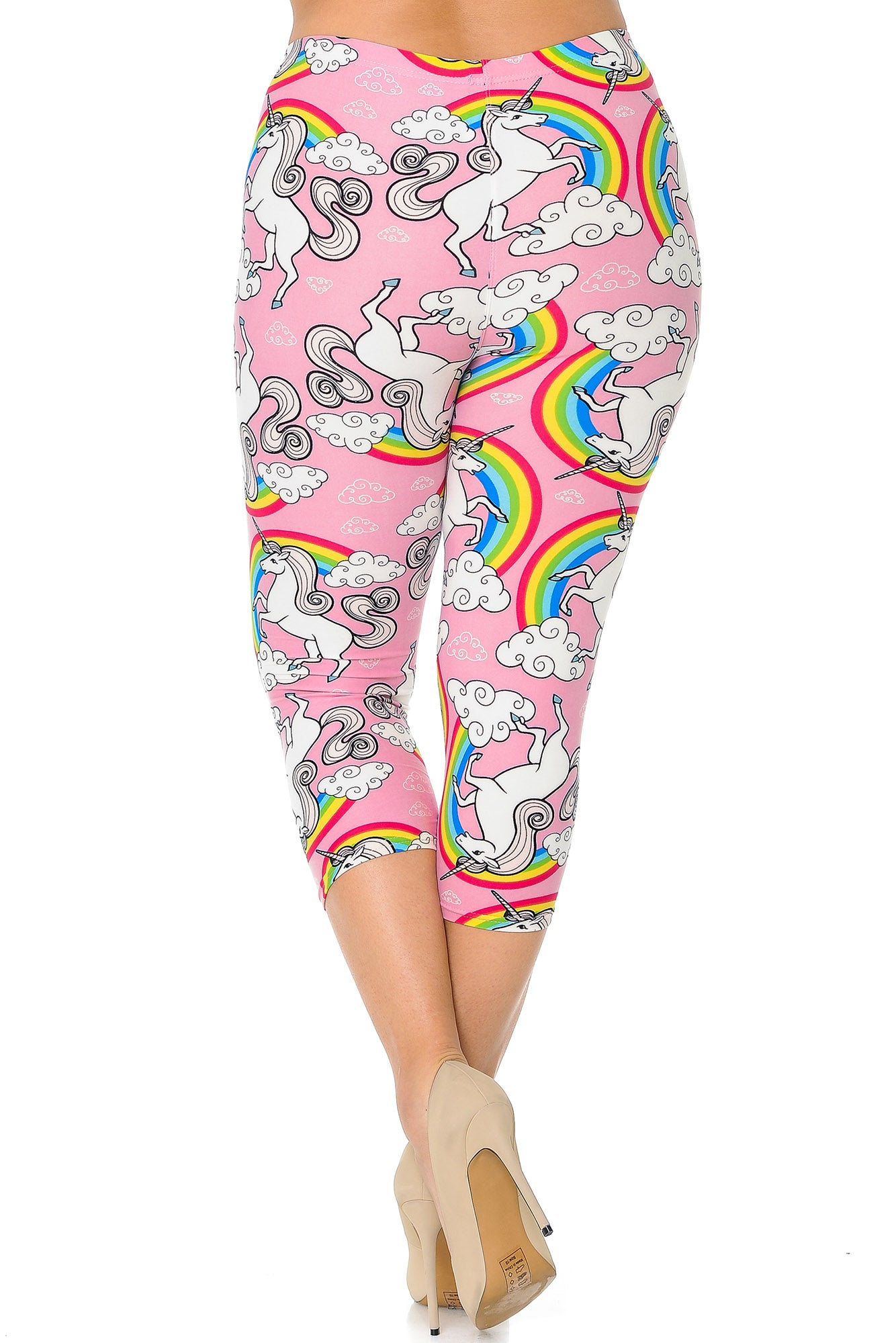 Buttery Soft Pink Rainbow Unicorn Plus Size Capris (One Size Plus,Pink)