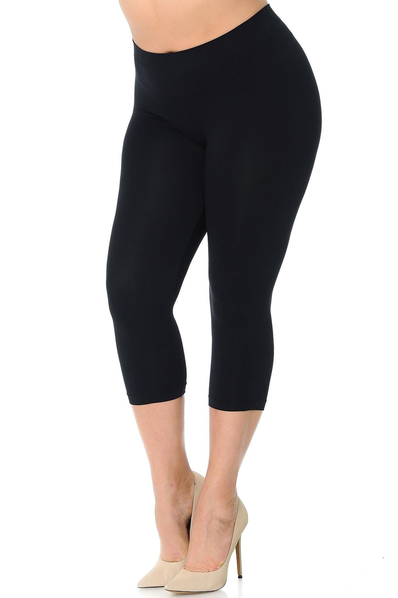 Premium Nylon Spandex Solid Basic Capris Leggings - Plus Size - 1XL 2XL 3XL