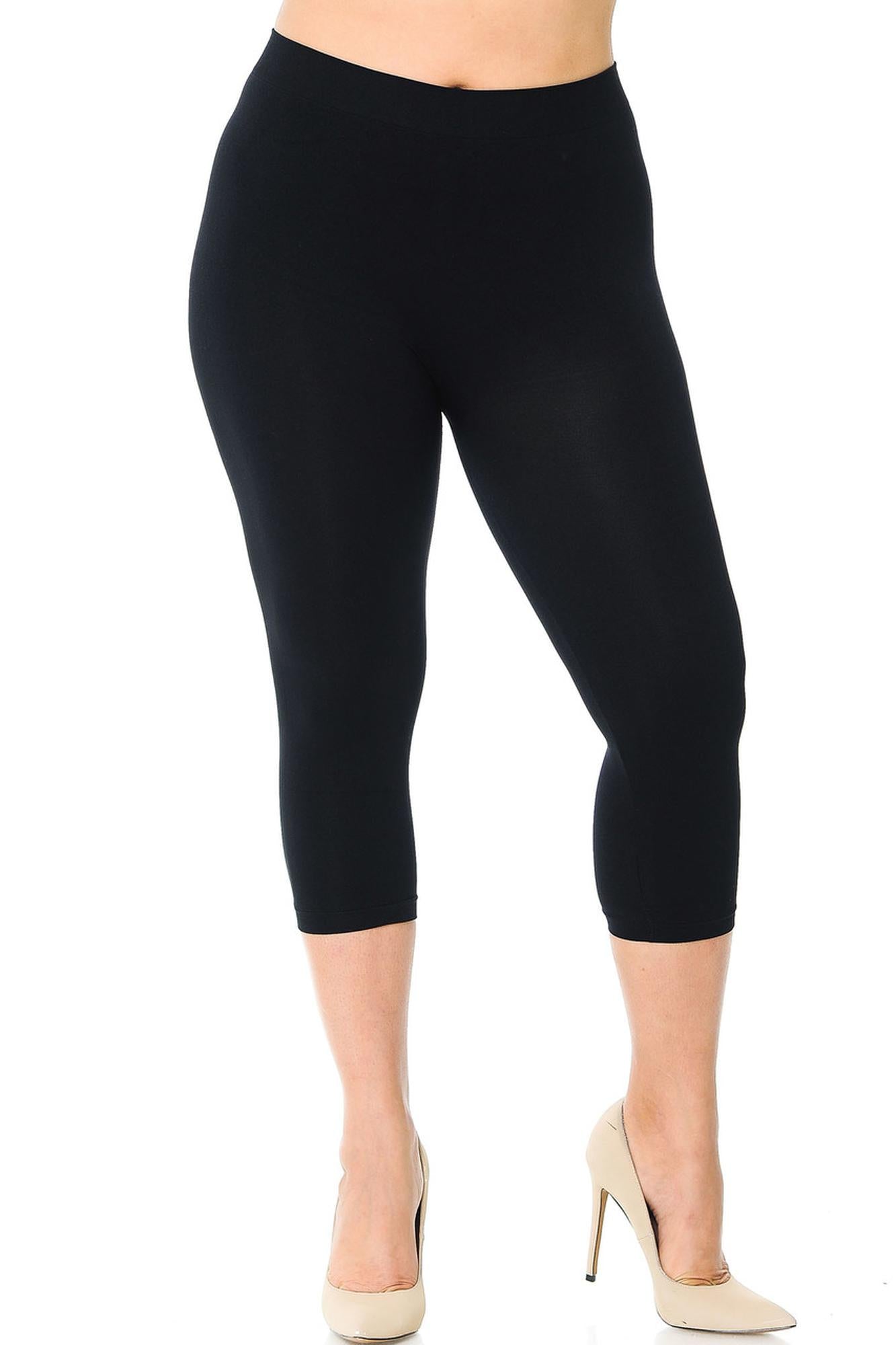 Premium Nylon Spandex Solid Basic Capris Leggings - Plus Size - 1XL 2XL 3XL