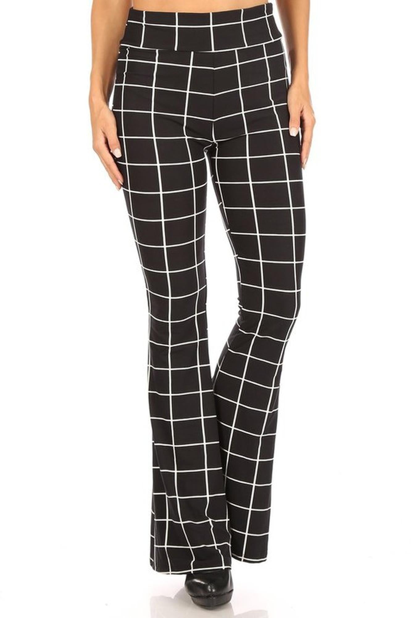 Buttery Smooth Black and White Grid Bell Bottom Leggings