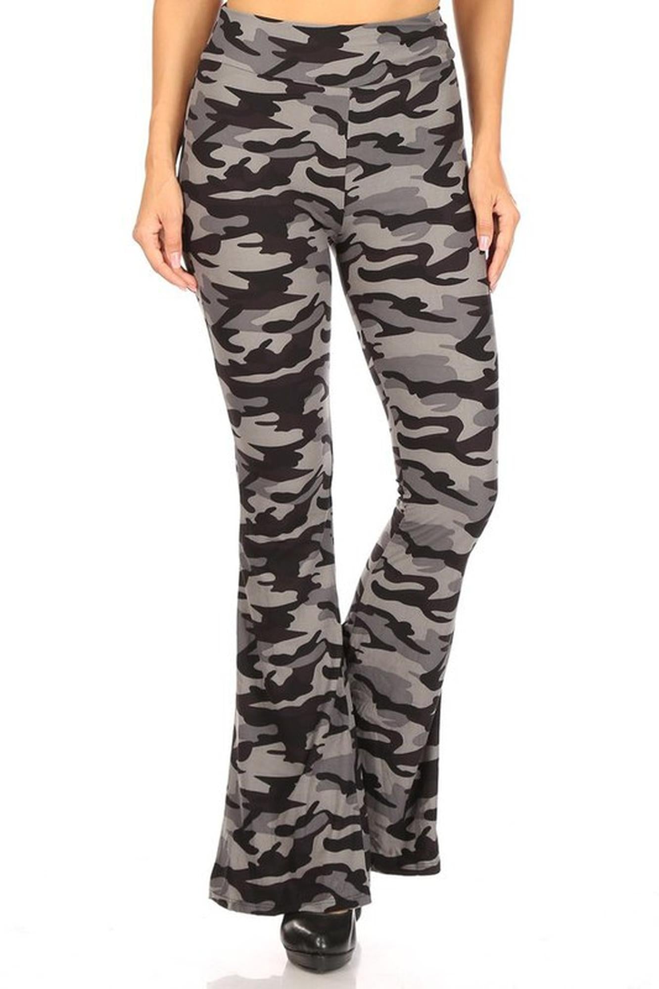 Buttery Smooth Monochrome Camouflage Bell Bottom Leggings