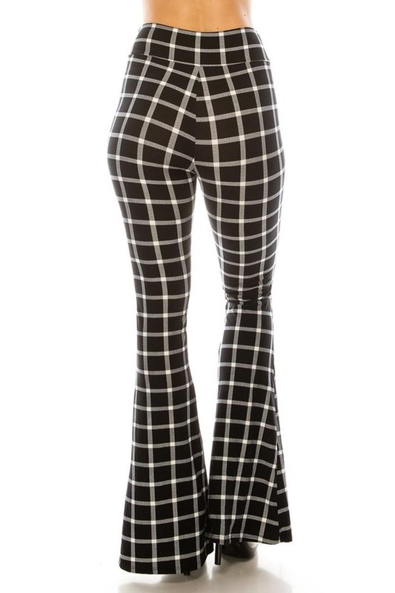 Buttery Smooth Black and White Simple Plaid Bell Bottom Leggings