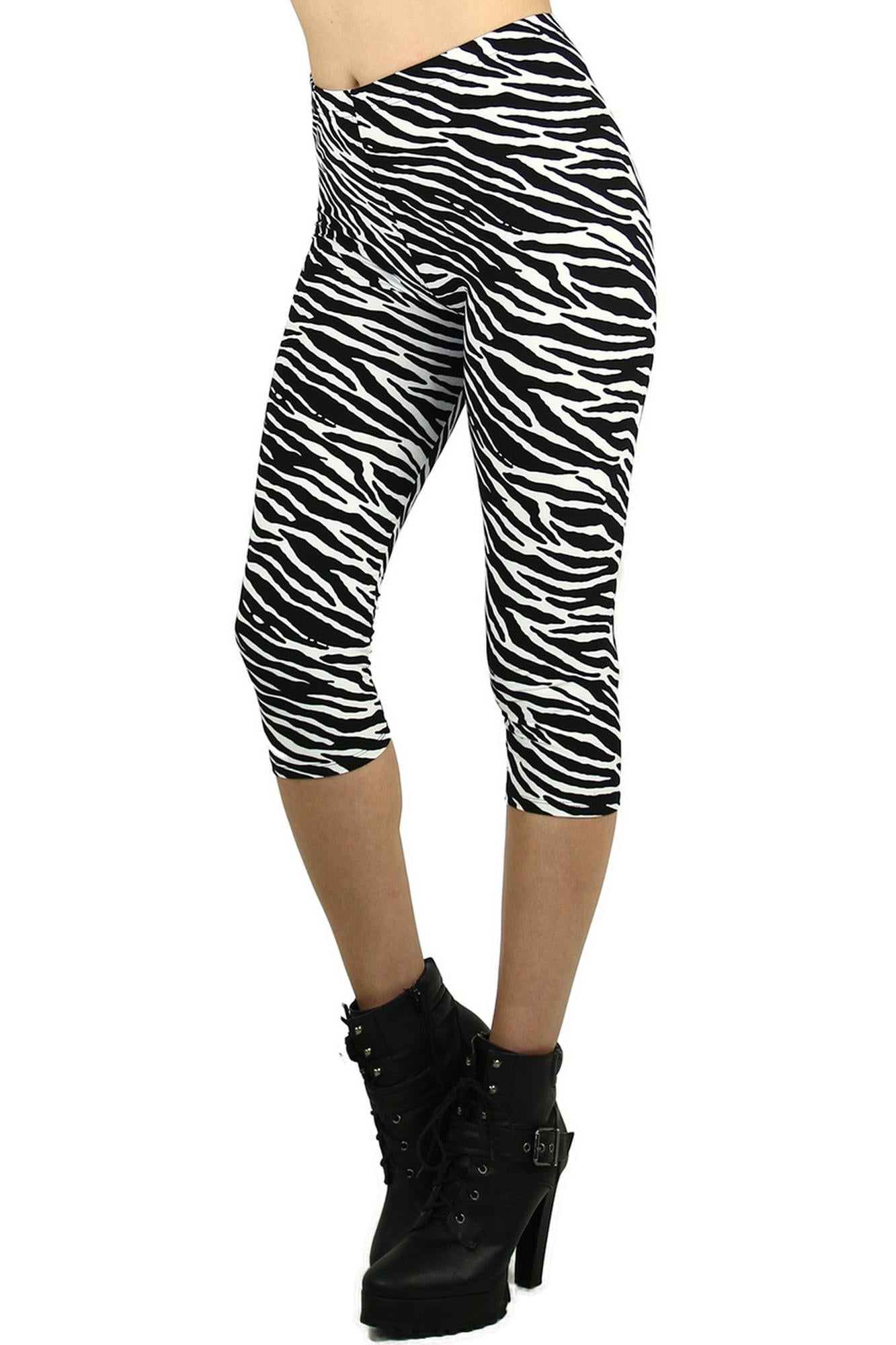 Buttery Soft Zebra Print Capris (One Size Regular,Black and White)