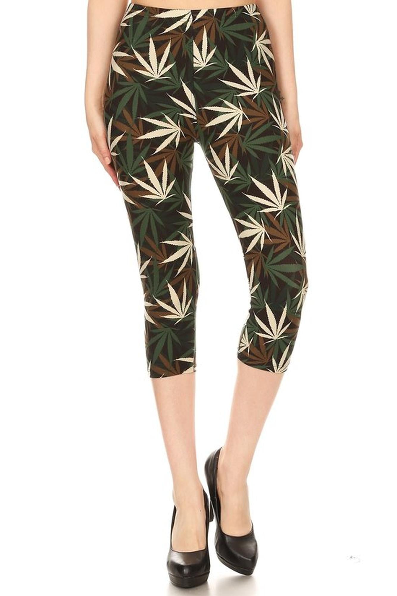 Buttery Soft Earthen Marijuana Capris (One Size Regular,Green)