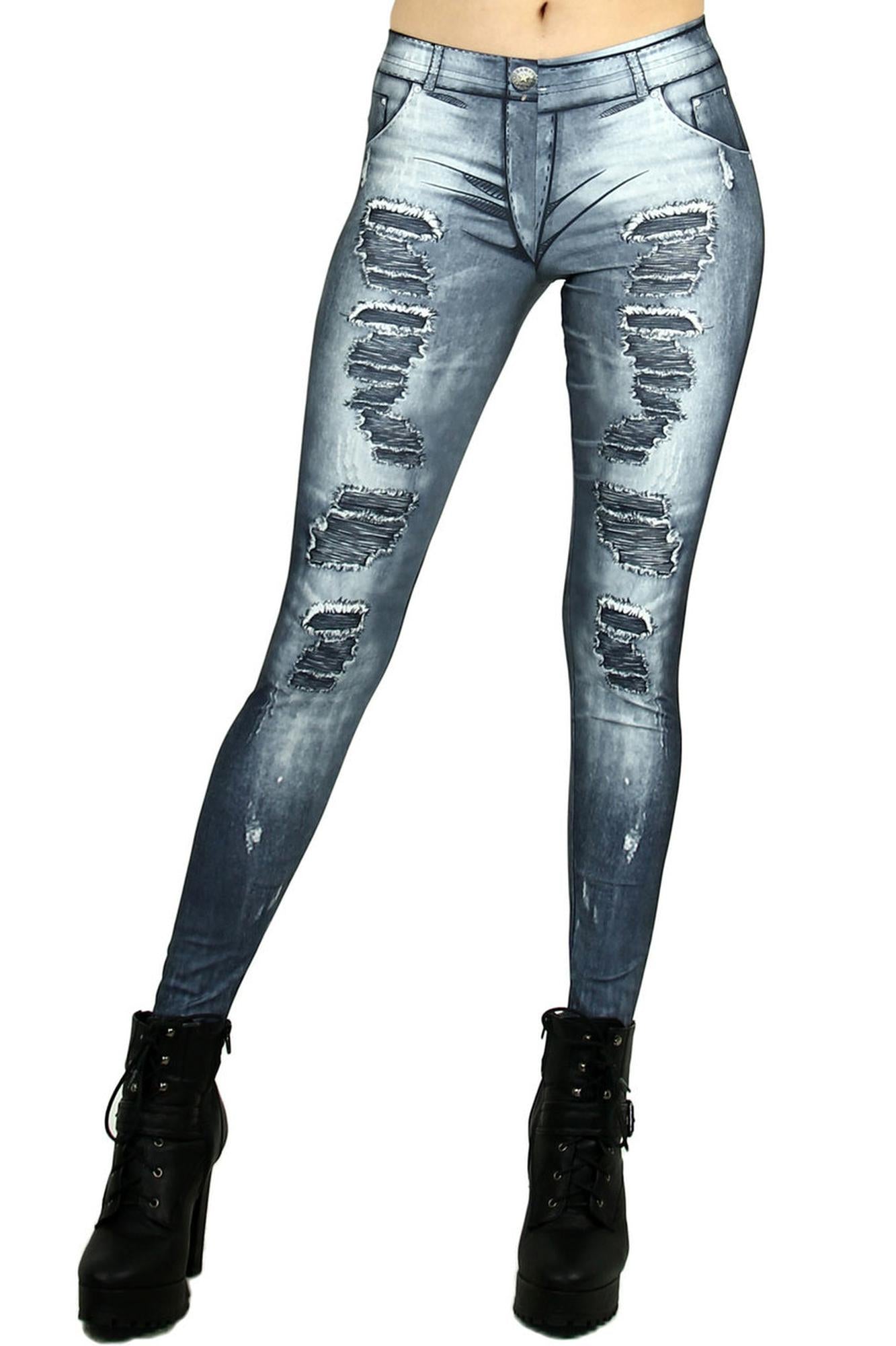 Premium Graphic Distressed Denim Jean Leggings