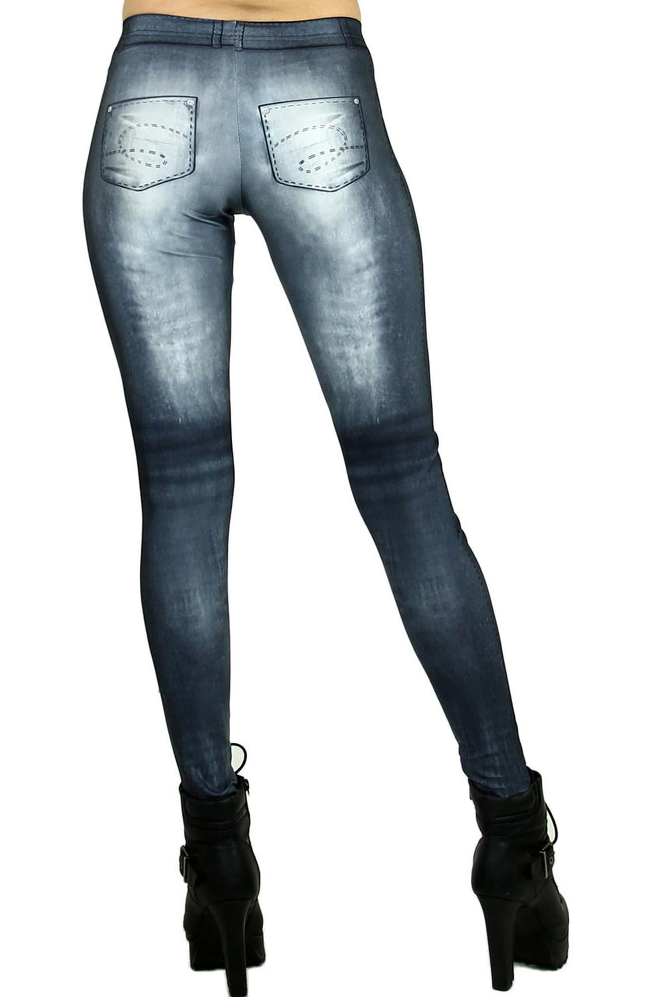 Premium Graphic Distressed Denim Jean Leggings