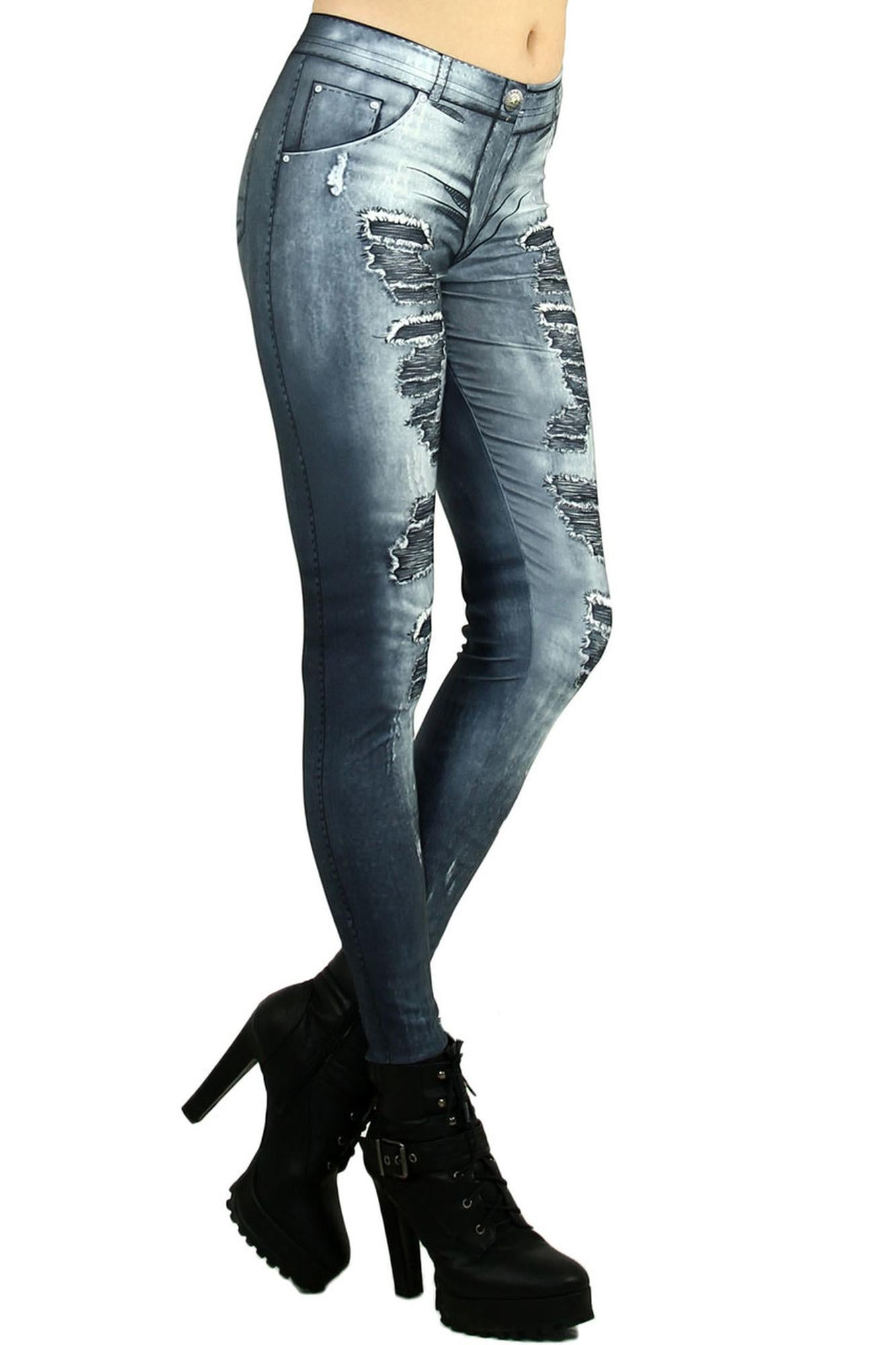 Premium Graphic Distressed Denim Jean Leggings