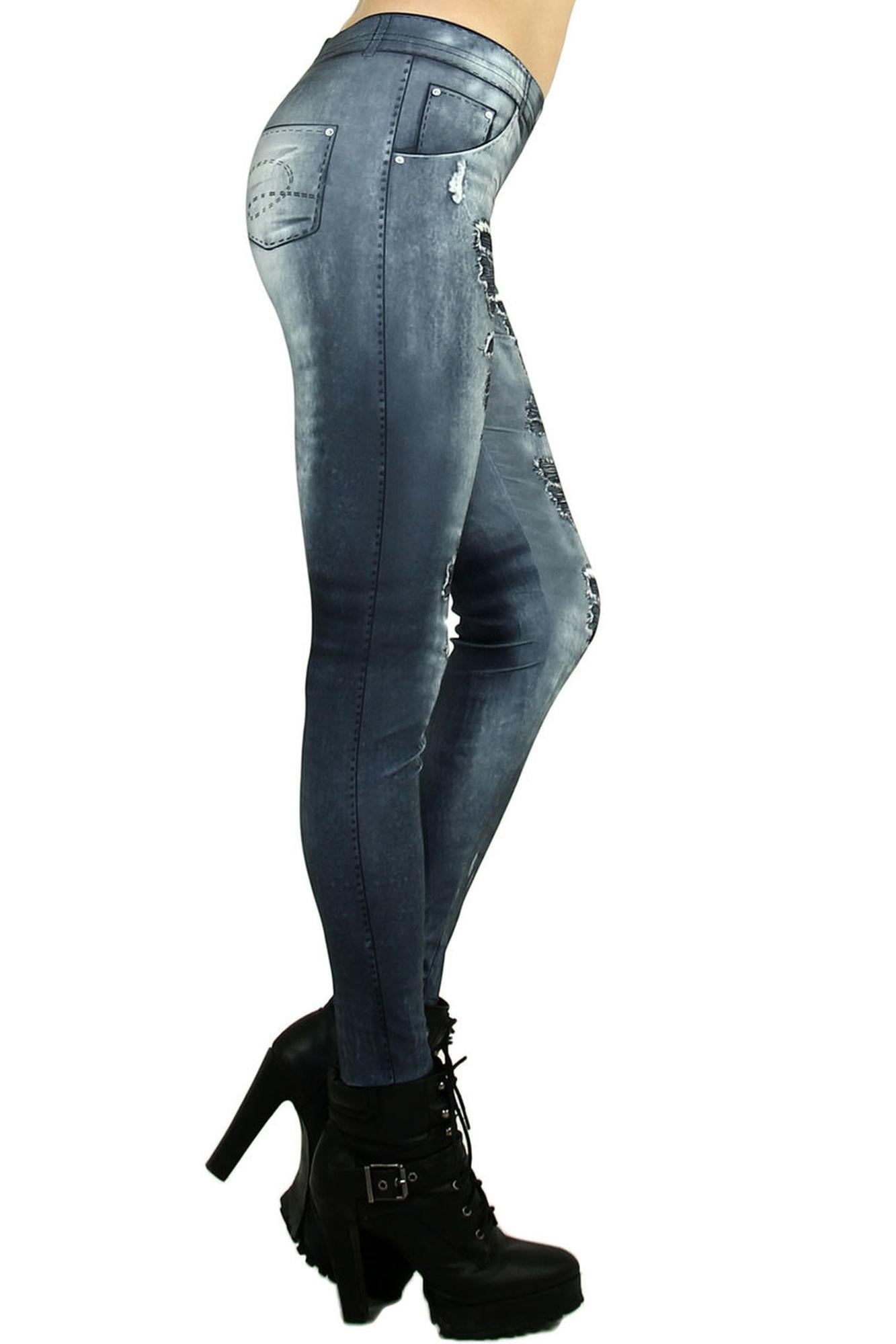 Premium Graphic Distressed Denim Jean Leggings