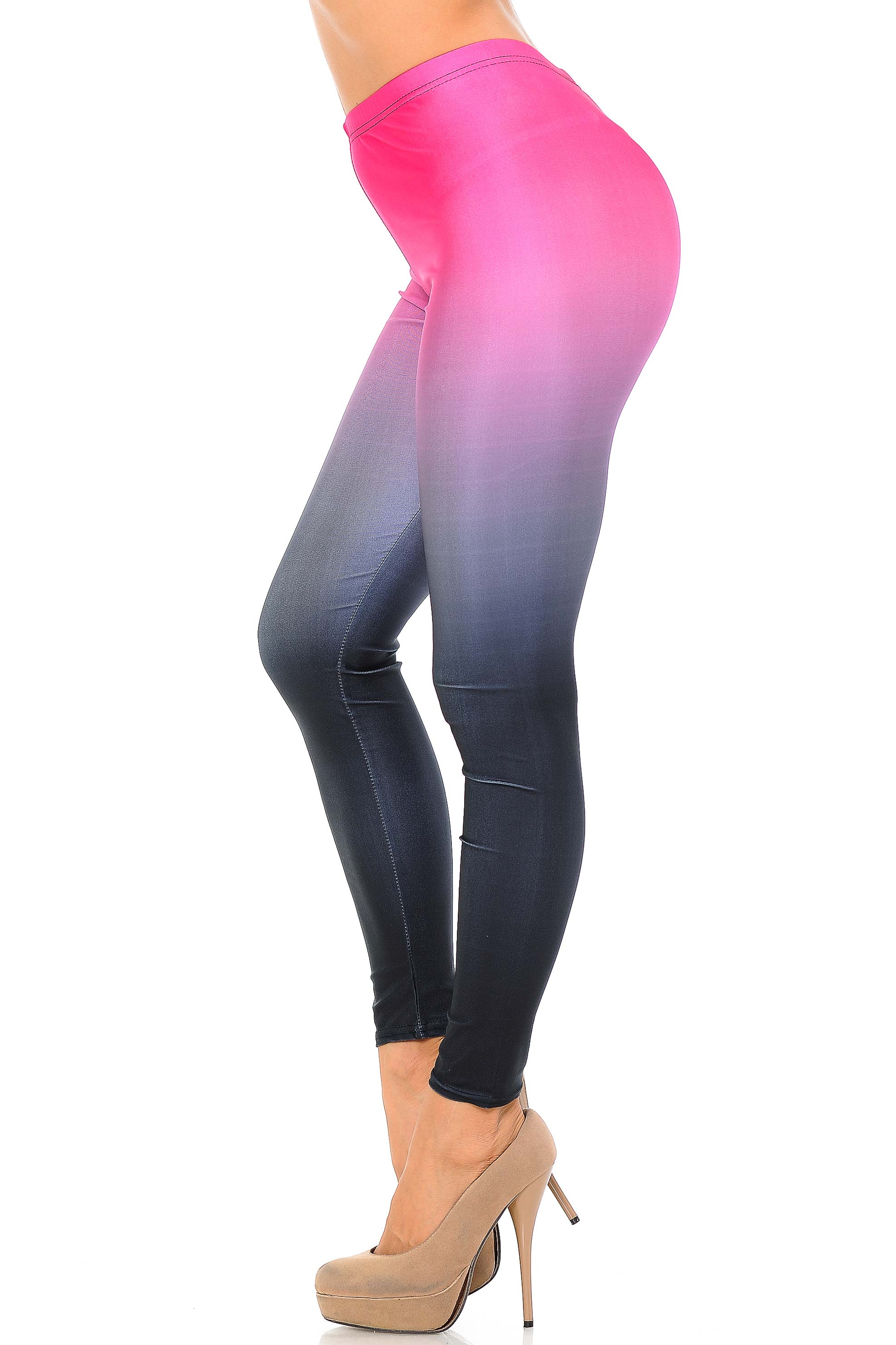 Graphic Print Fuchsia to Black Ombre Leggings