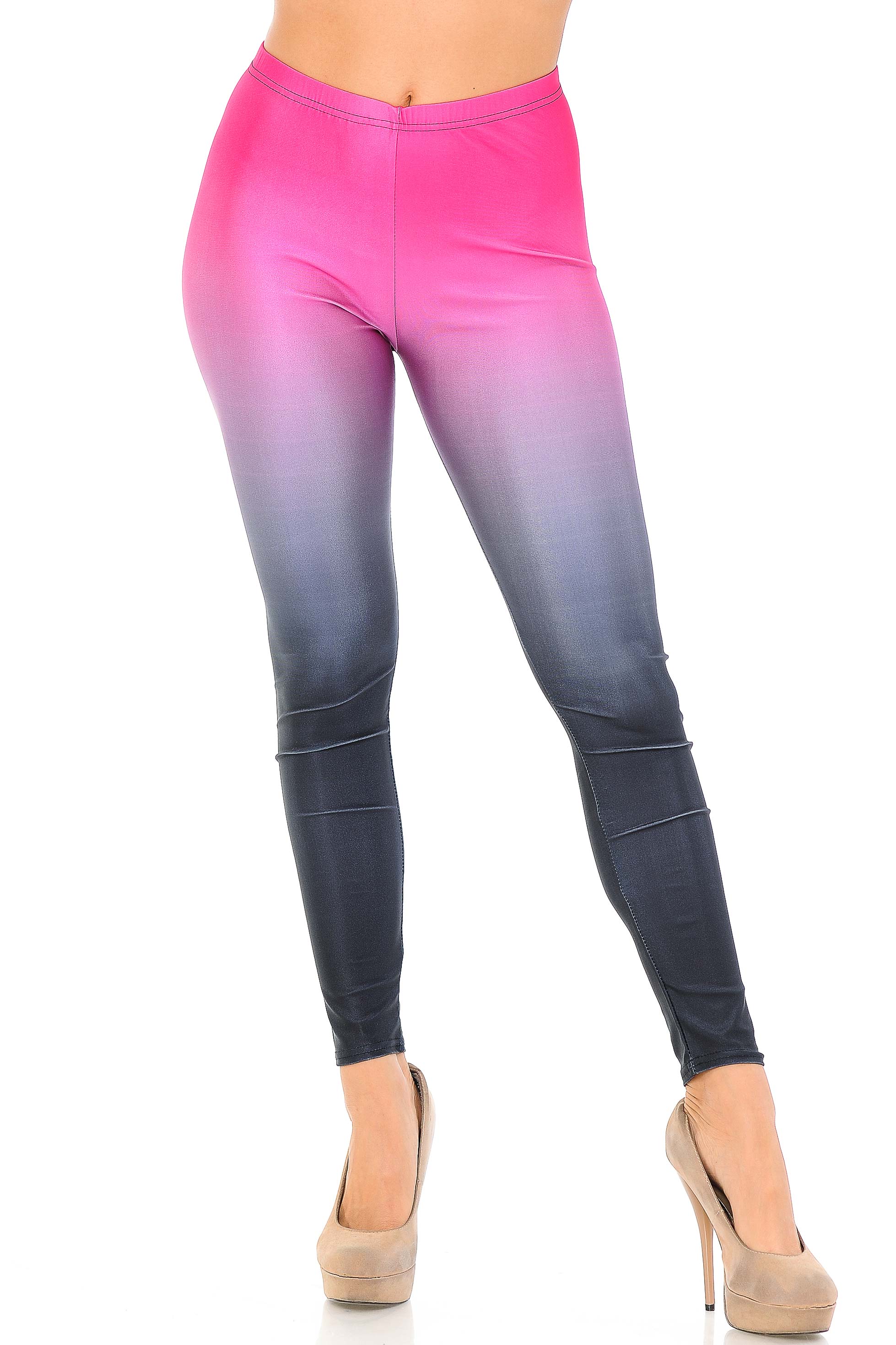 Graphic Print Fuchsia to Black Ombre Leggings