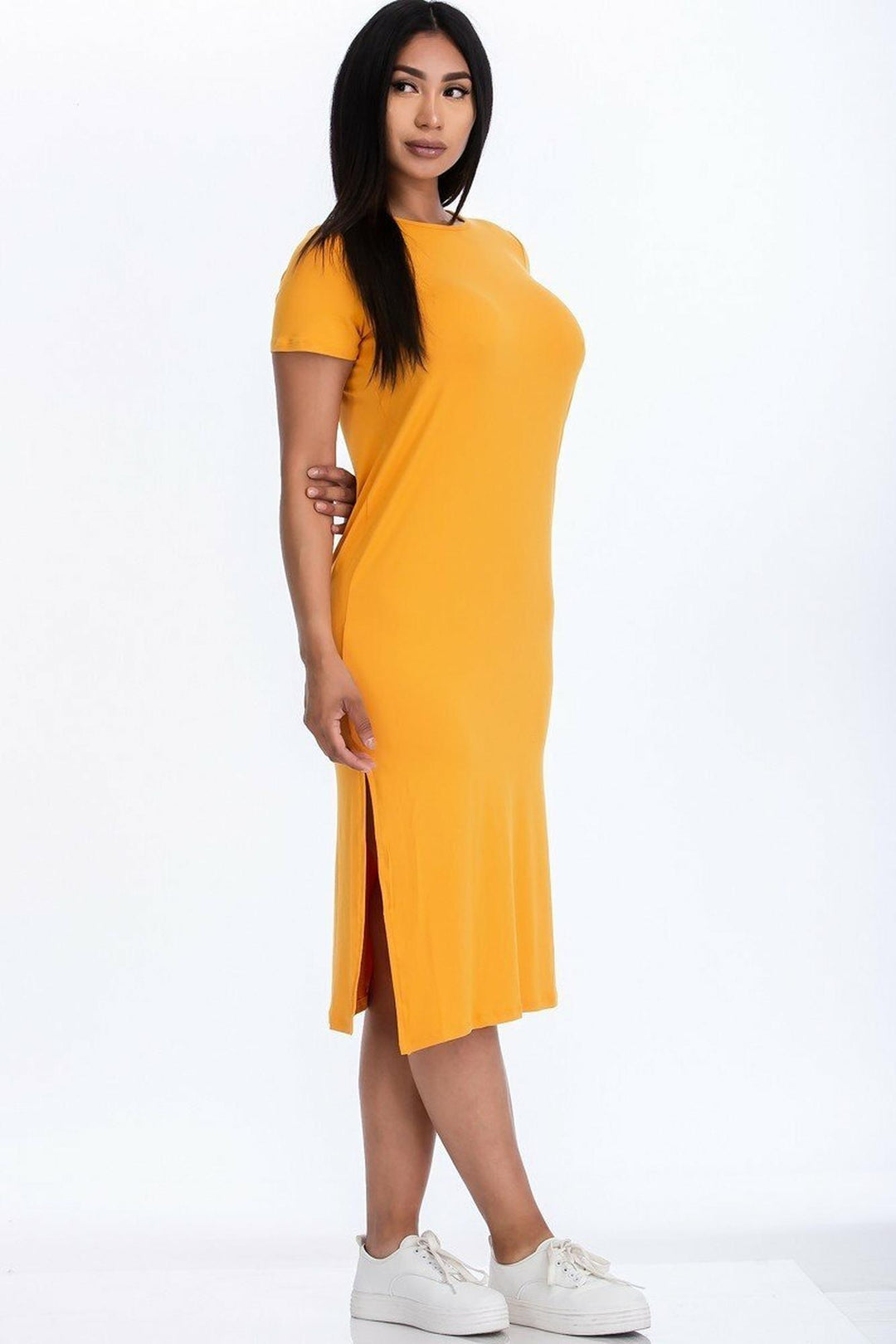 Short Sleeve Double Side Slit Midi Dress