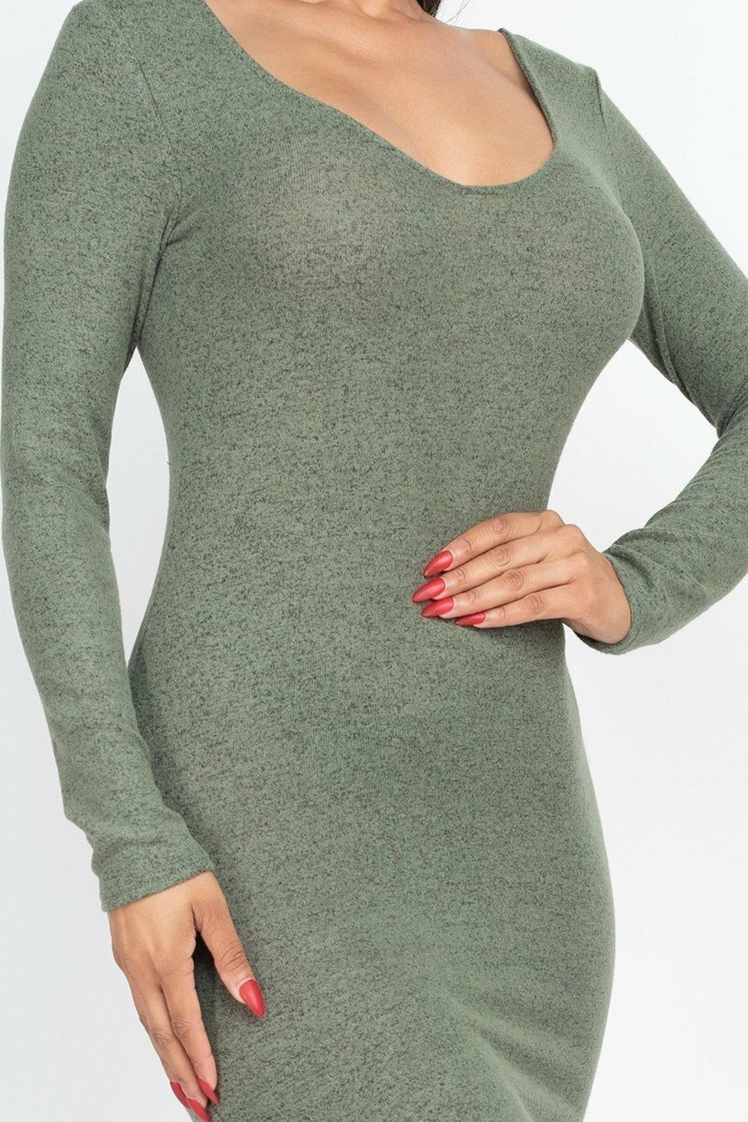 Long Sleeve Brushed Knit Scoop Back Midi Dress