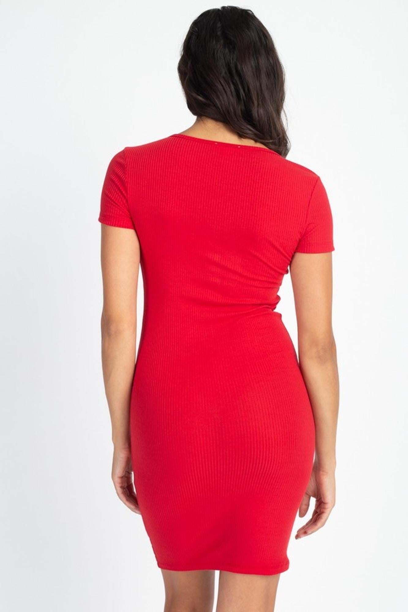 Short Sleeve Button Front Bodycon Mini Dress