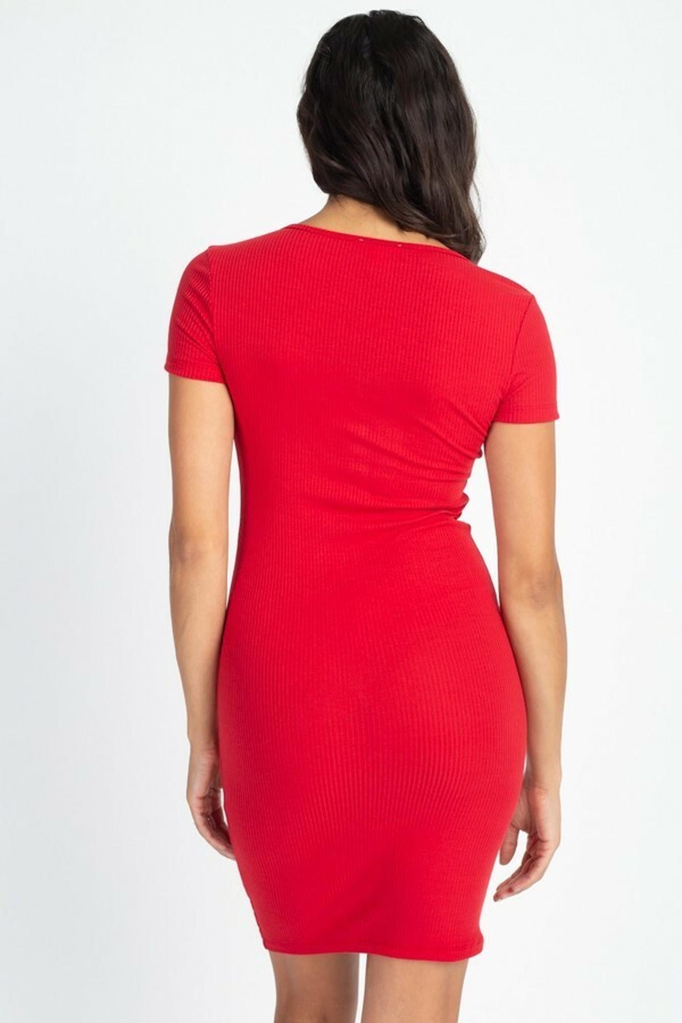 Short Sleeve Button Front Bodycon Mini Dress