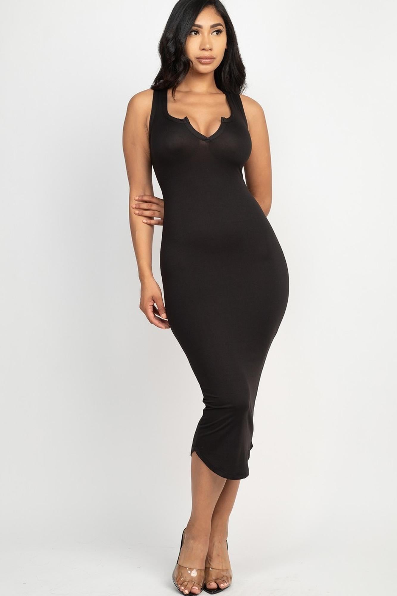 Split Neck Tank Midi Dress
