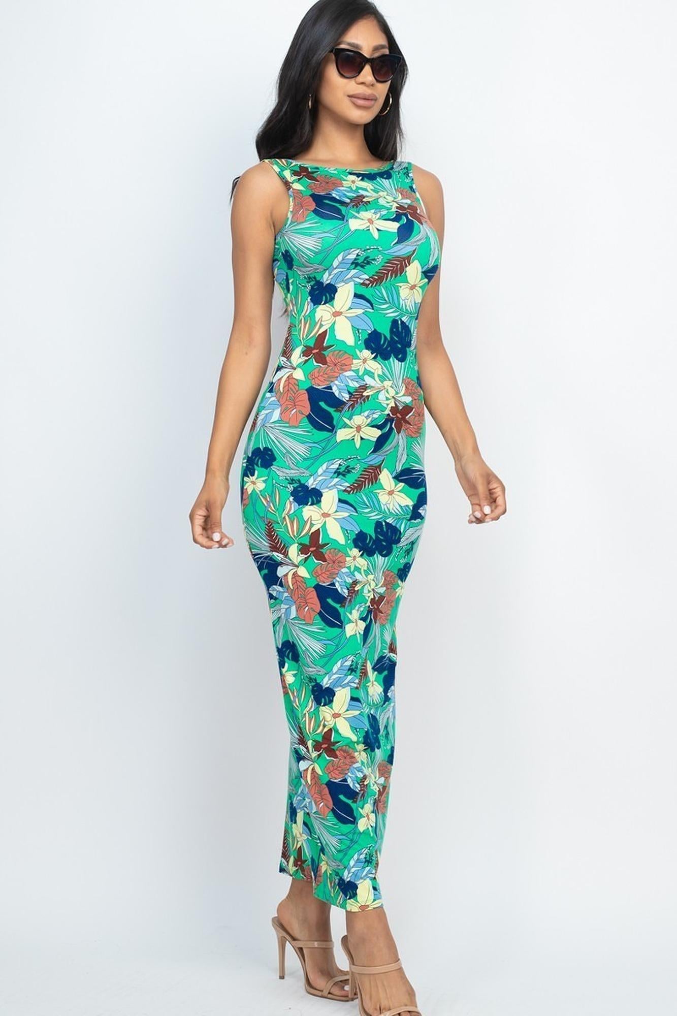 Floral Getaway Round Neck Bodycon Maxi Dress