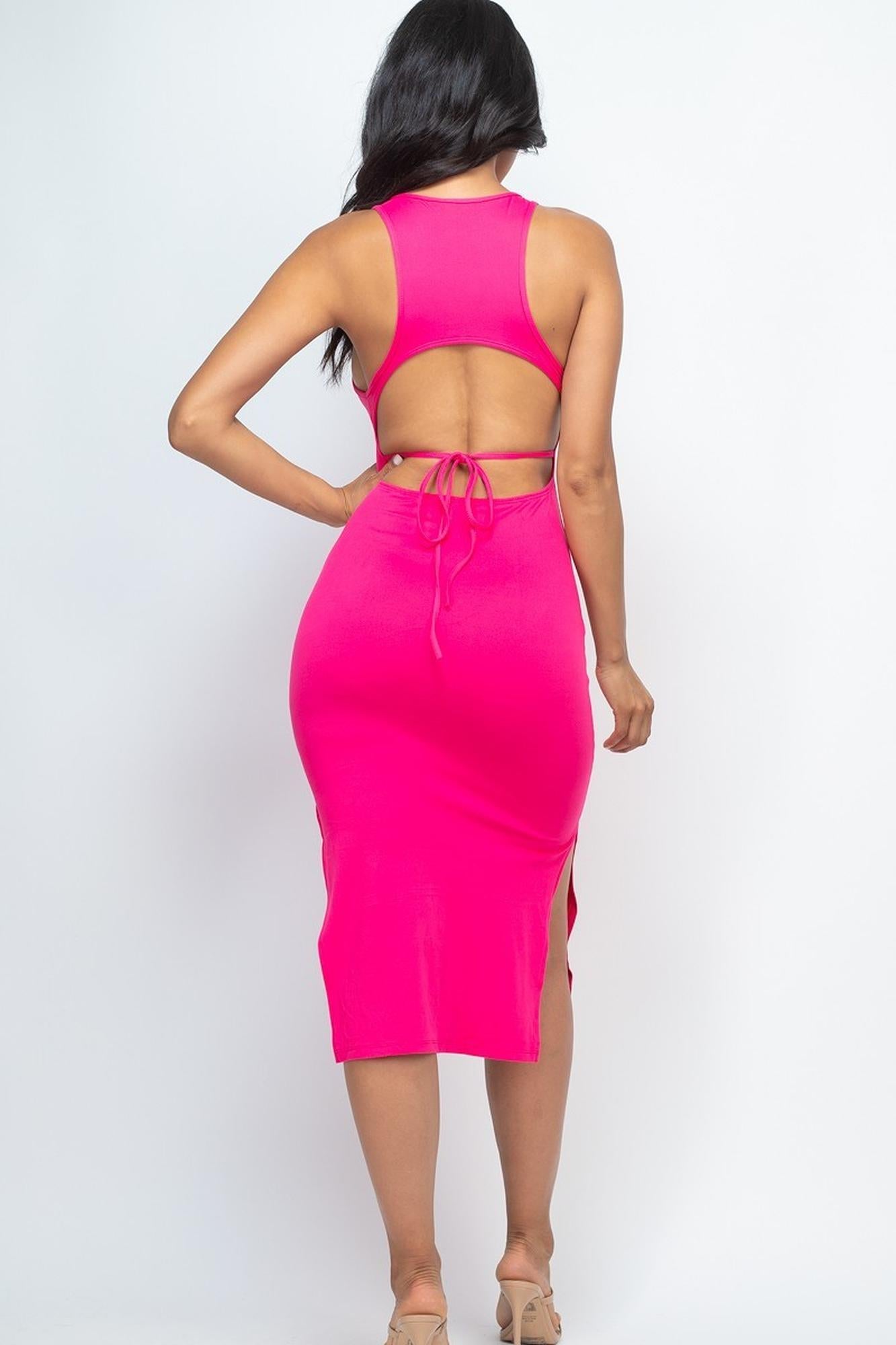 Open Tie Back Side Split Midi Dress