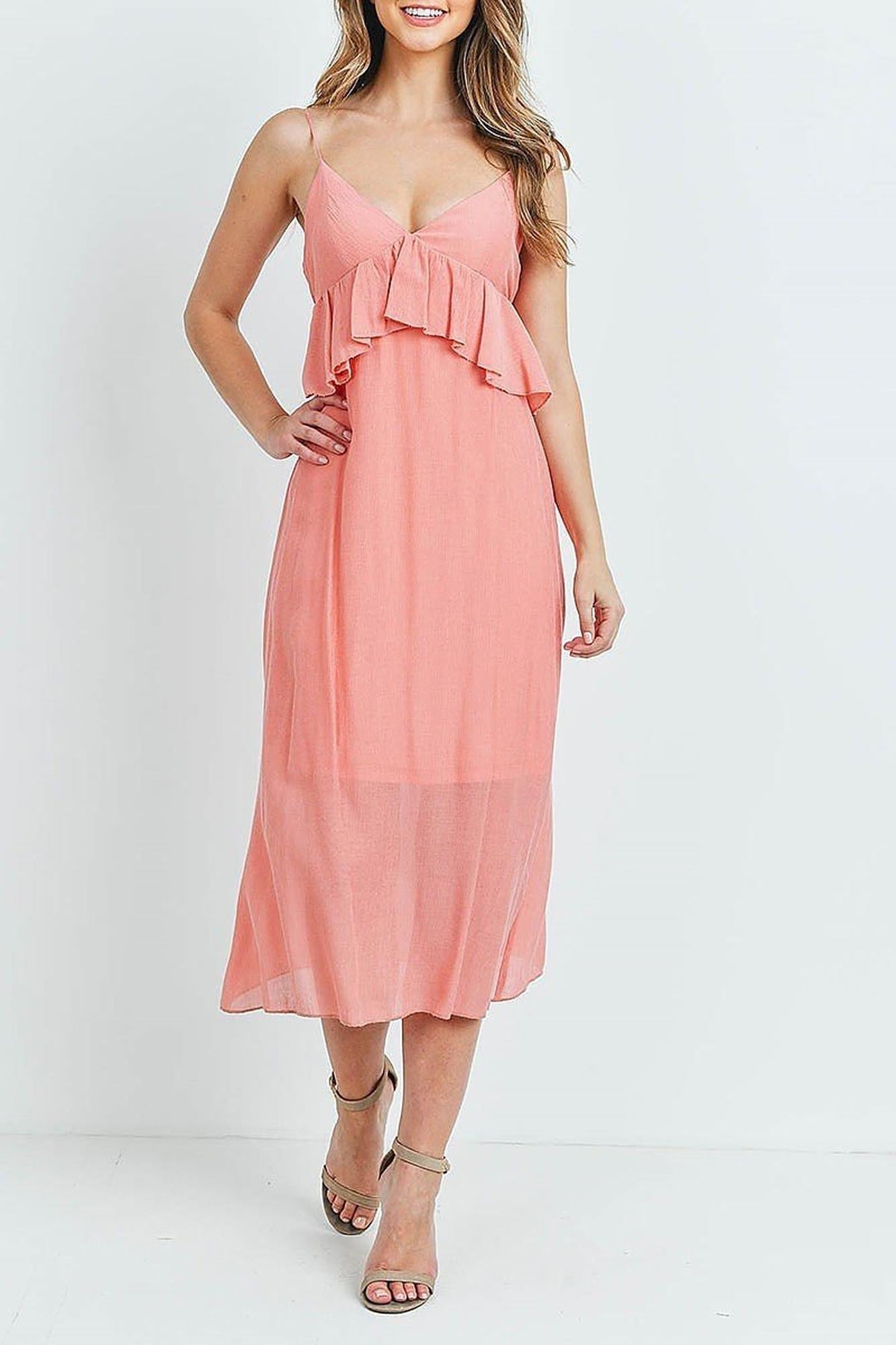 Ruffle Accent V-Neck Flare Midi Dress