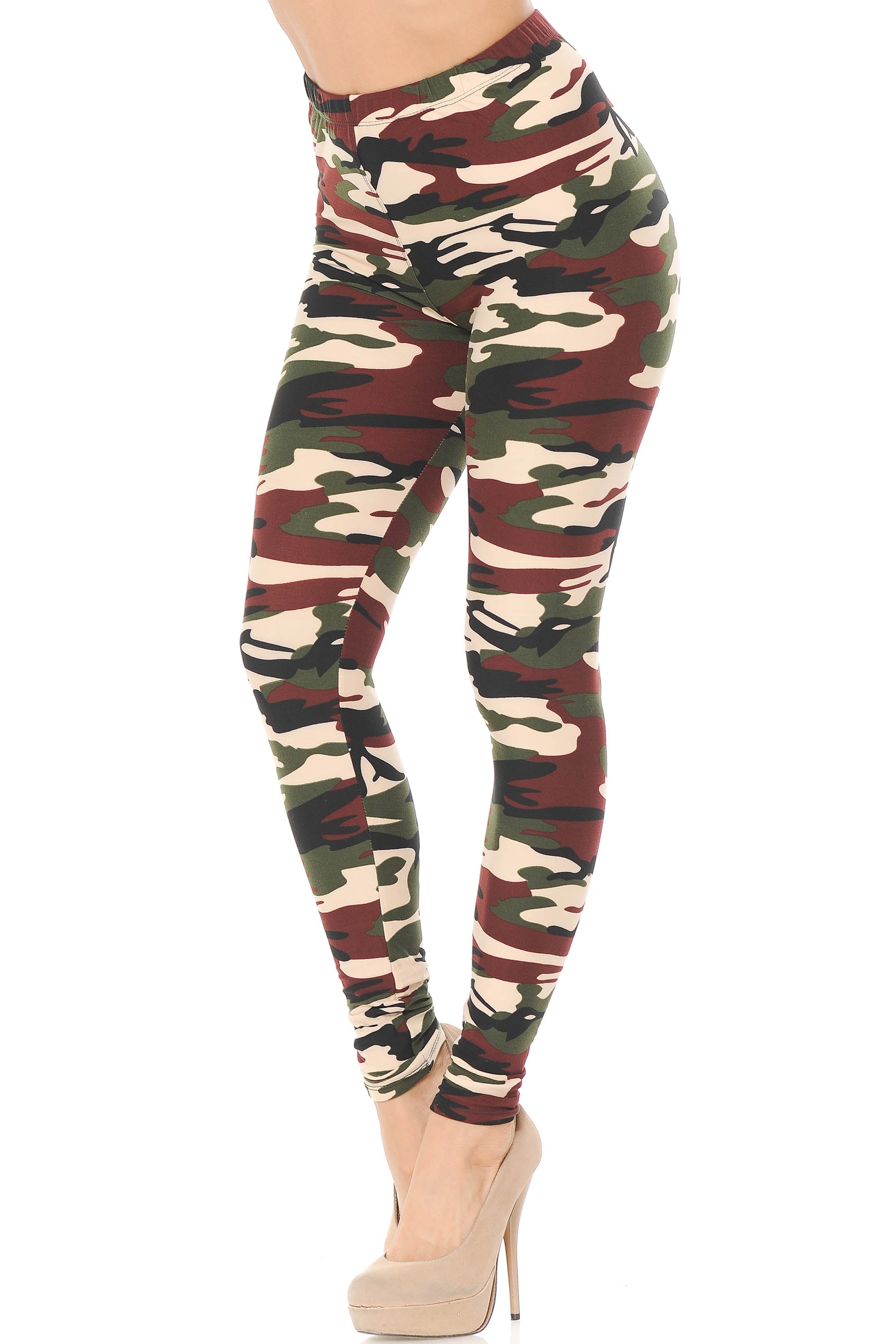 Buttery Soft Cozy Camouflage Extra Plus Size Leggings - 3X-5X (XPlus One Size,Brown)