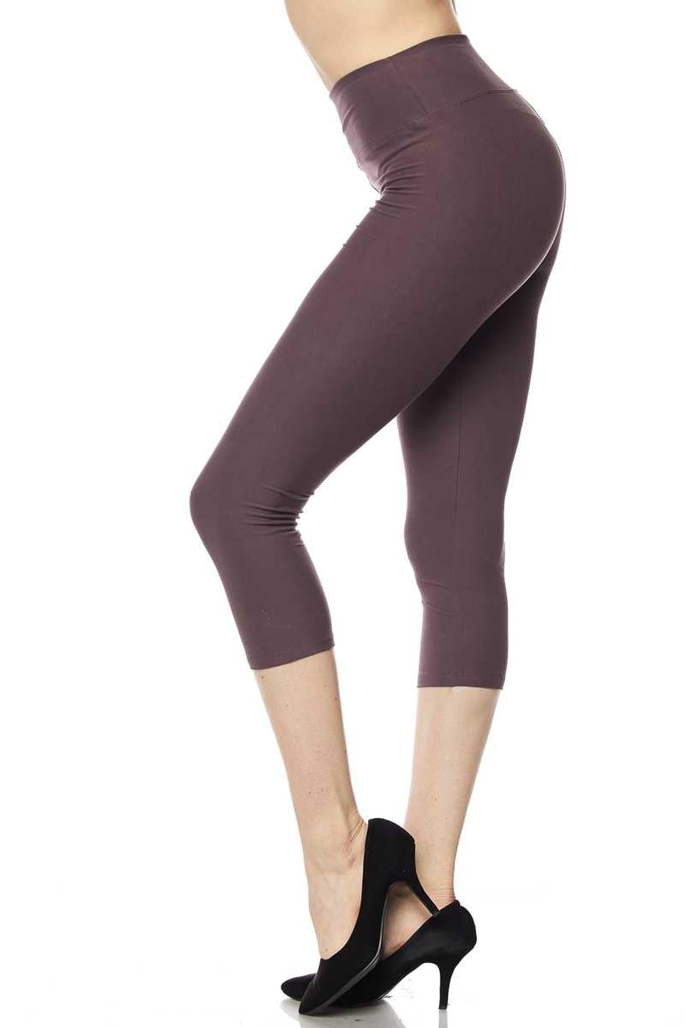 Buttery Smooth Basic Solid High Waisted Capris Leggings - Extra Plus Size - 3 Inch Waist - 3XL 4XL 5XL