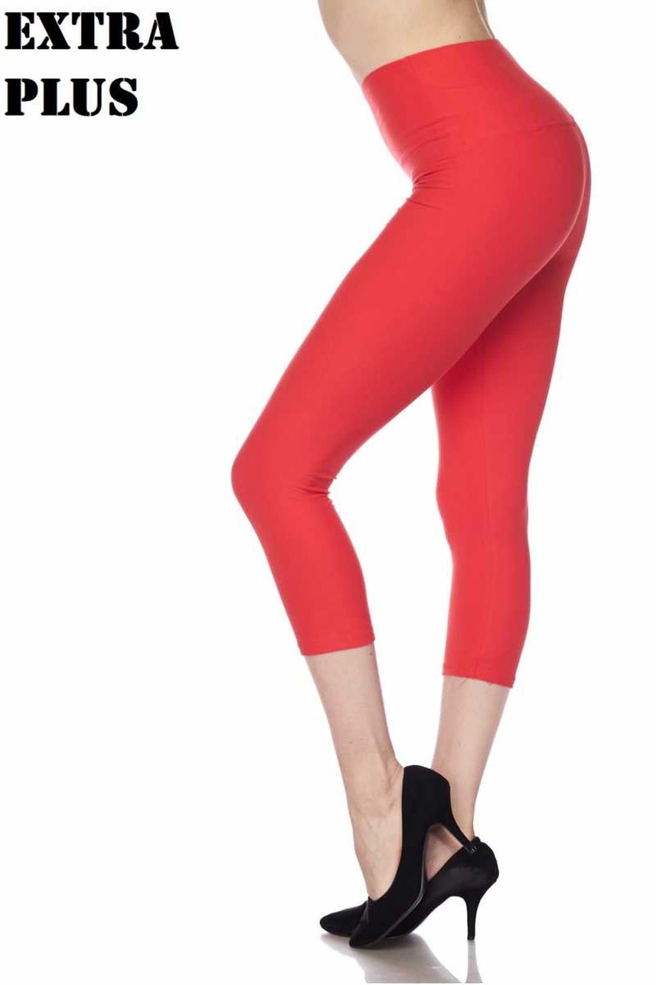 Buttery Smooth Basic Solid High Waisted Capris Leggings - 5 Inch Waist - Extra Plus Size - 3XL 4XL 5XL