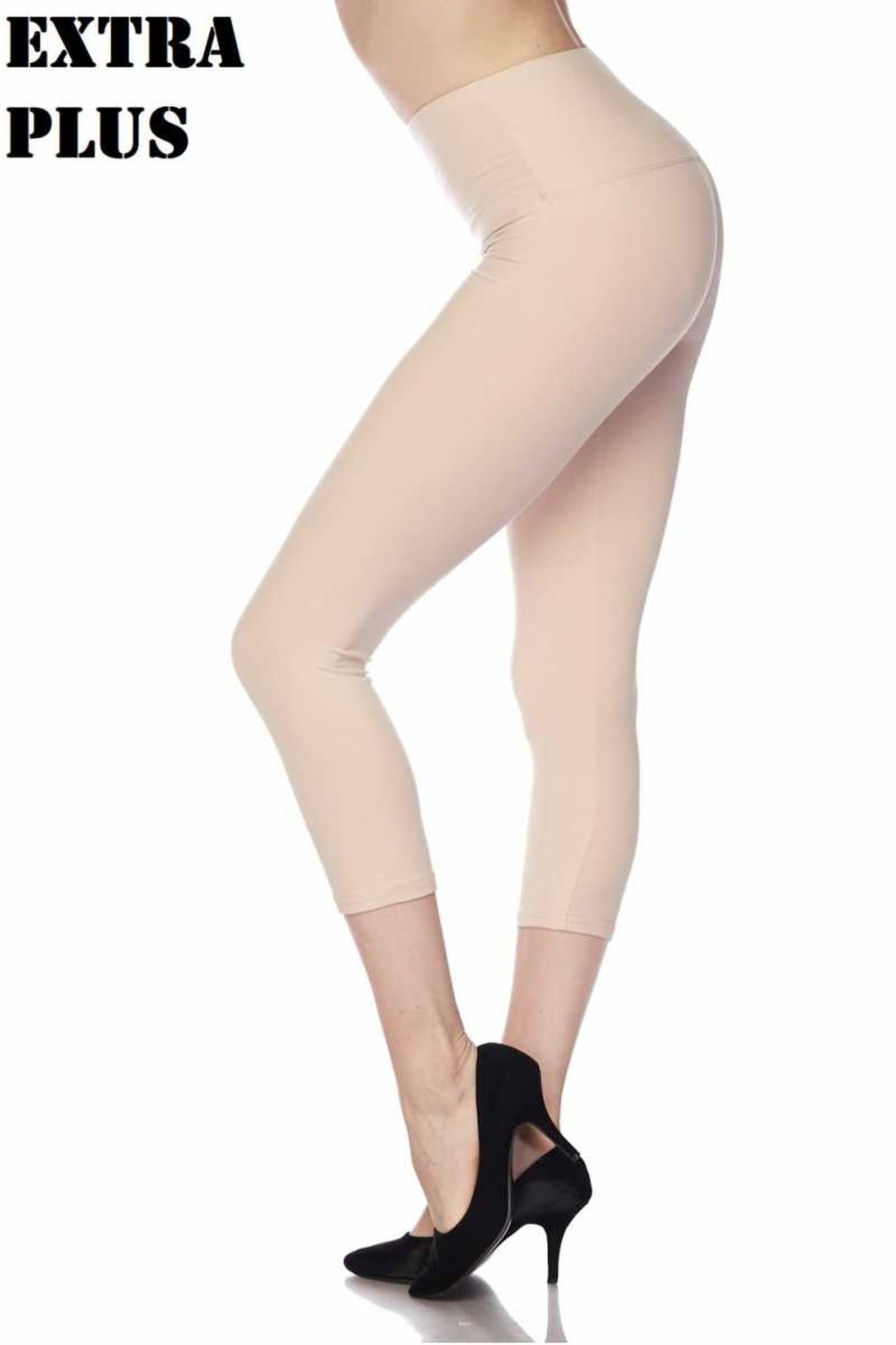 Buttery Smooth Basic Solid High Waisted Capris Leggings - 5 Inch Waist - Extra Plus Size - 3XL 4XL 5XL