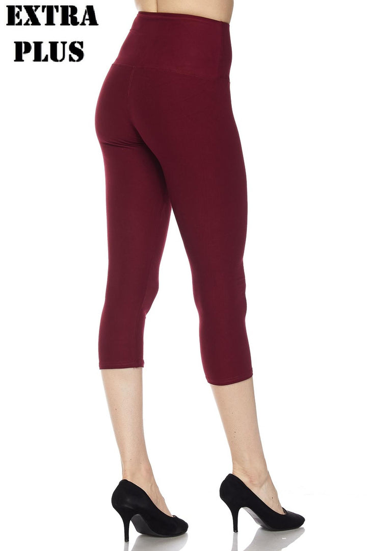 Buttery Smooth Basic Solid High Waisted Capris Leggings - 5 Inch Waist - Extra Plus Size - 3XL 4XL 5XL