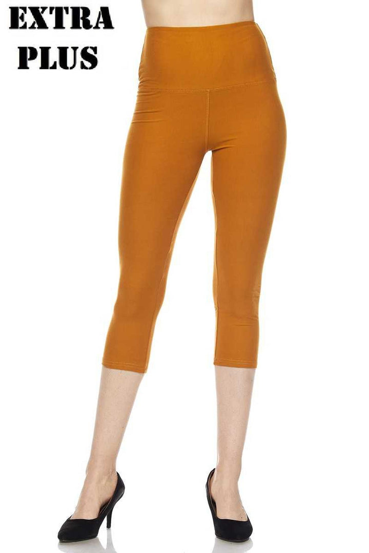 Buttery Smooth Basic Solid High Waisted Capris Leggings - 5 Inch Waist - Extra Plus Size - 3XL 4XL 5XL